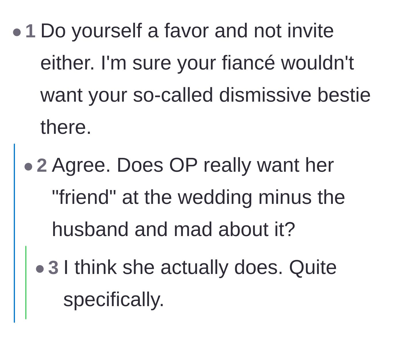 Comment thread 5 - Reminders to prioritize the groom's feelings and the overall peace of the actual wedding day.