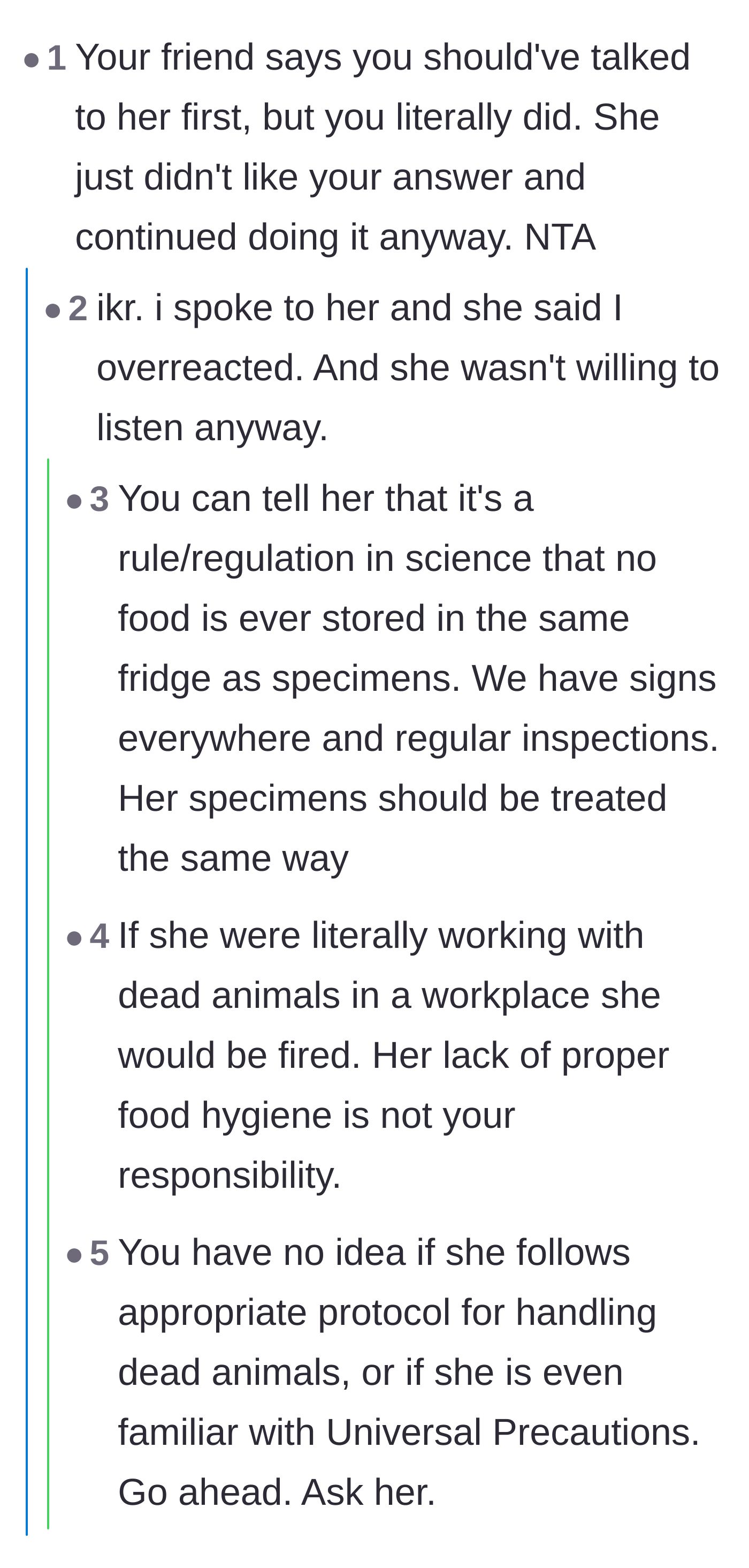 Comment thread 2 - Commenters pointing out that the main character did try talking to her roommate first, and questioning the roommate's professional lab ethics.