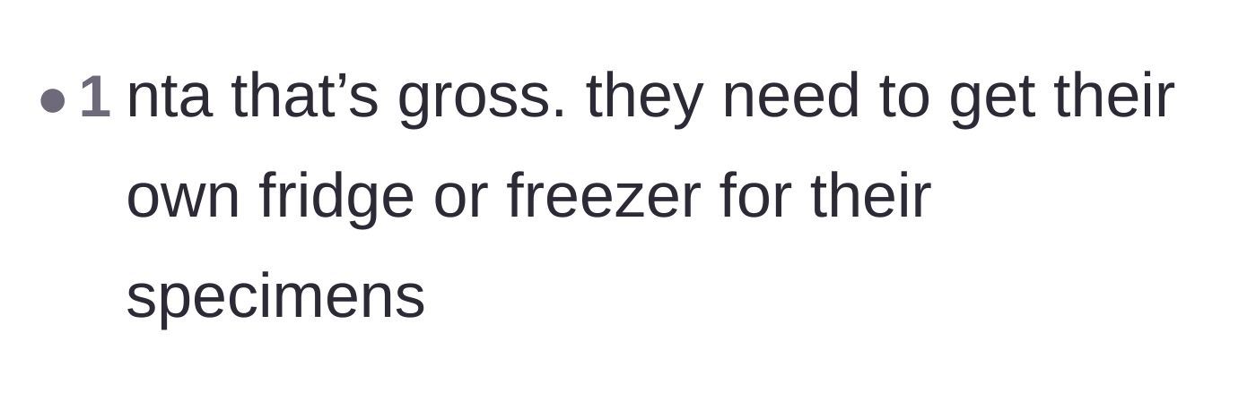 Comment thread 5 - A blunt statement calling the situation gross and demanding a separate freezer.