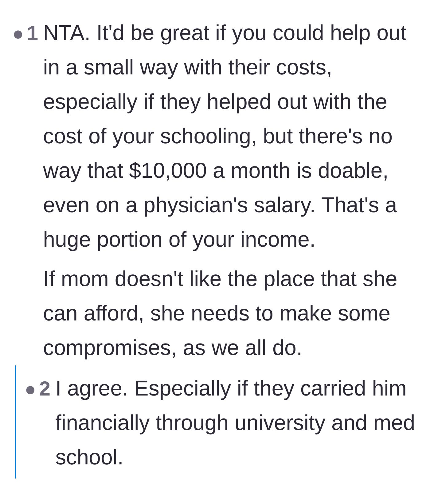 Comment thread 6 - Noting that even on a doctor's salary, an open-ended $10k monthly subsidy is completely unsustainable.