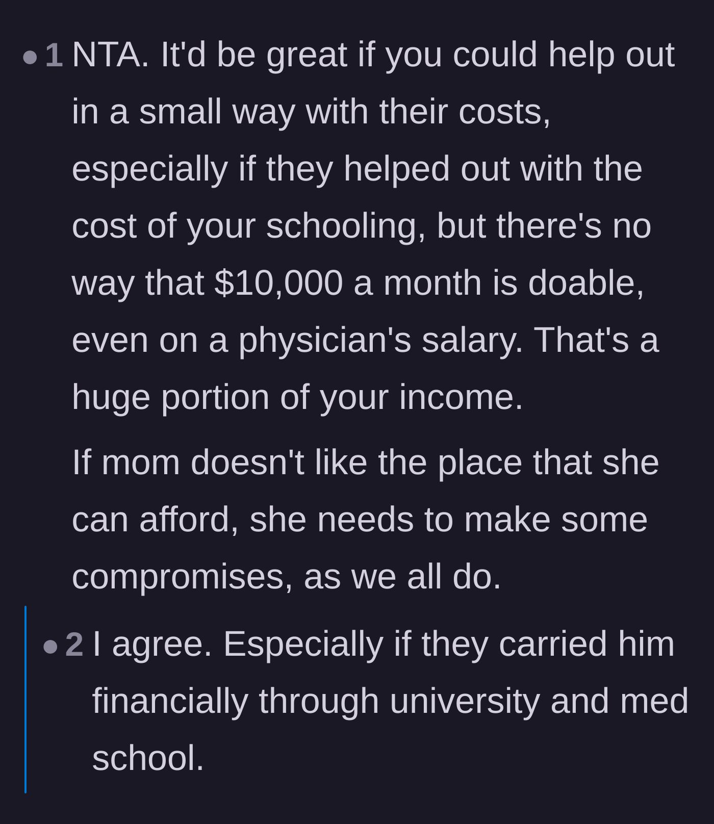 Comment thread 6 - Noting that even on a doctor's salary, an open-ended $10k monthly subsidy is completely unsustainable.