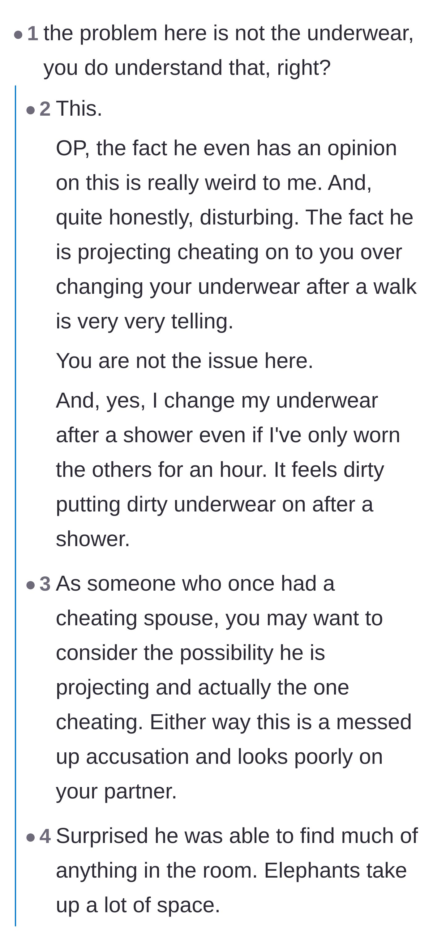 Comment thread 2 - A deep dive into standard female hygiene routines and the universal agreement that clean underwear after a shower is non-negotiable.