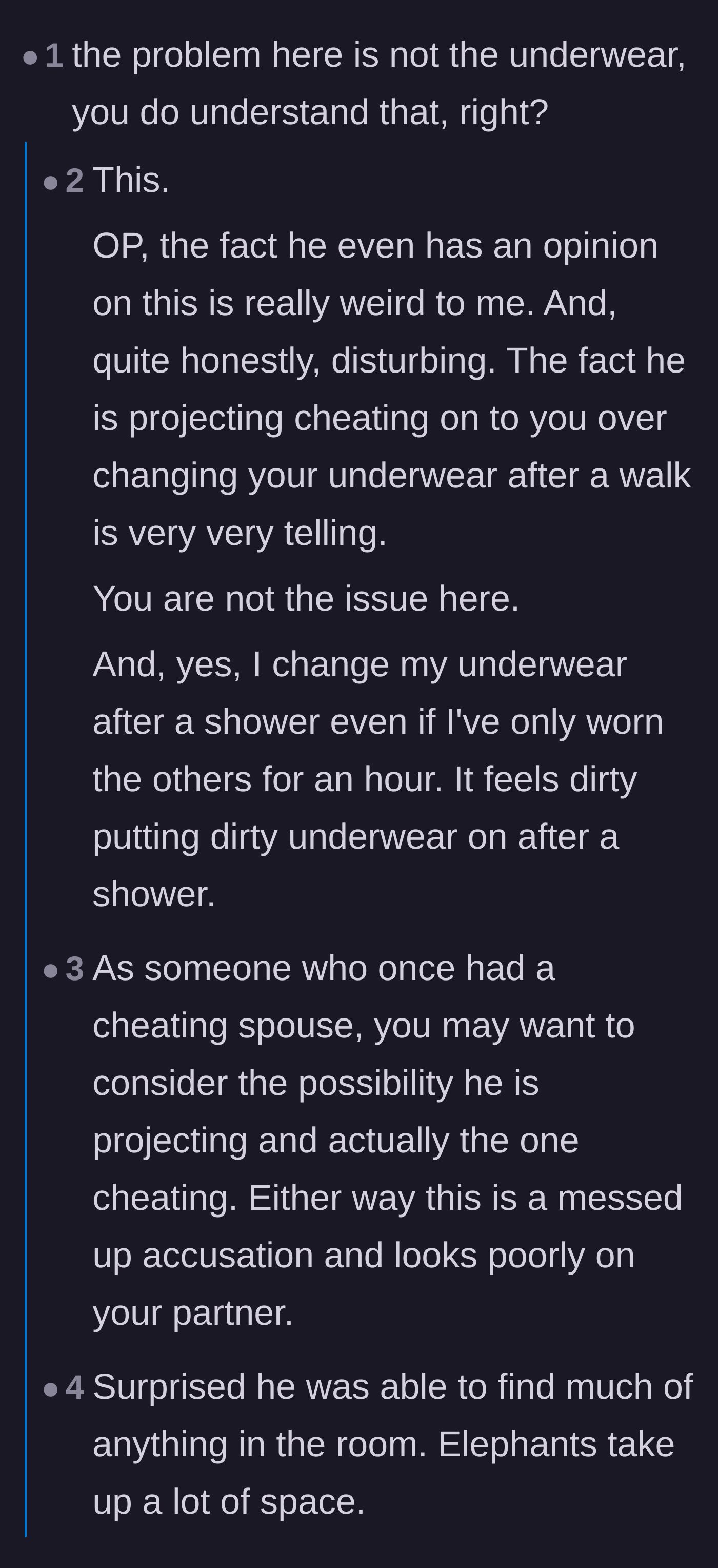 Comment thread 2 - A deep dive into standard female hygiene routines and the universal agreement that clean underwear after a shower is non-negotiable.