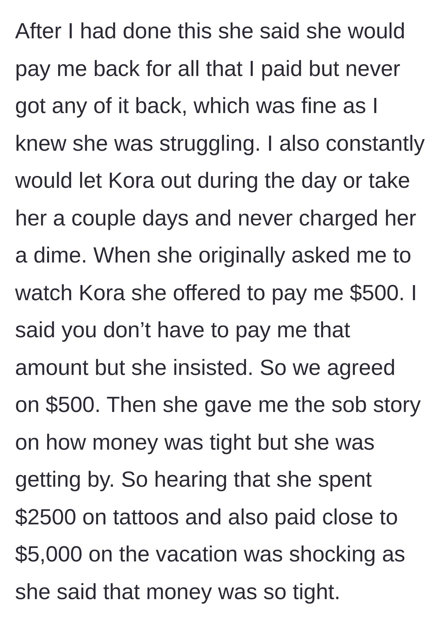 Story part 11 - Friend never repaid the bride for past help, yet somehow afforded a $5,000 vacation.