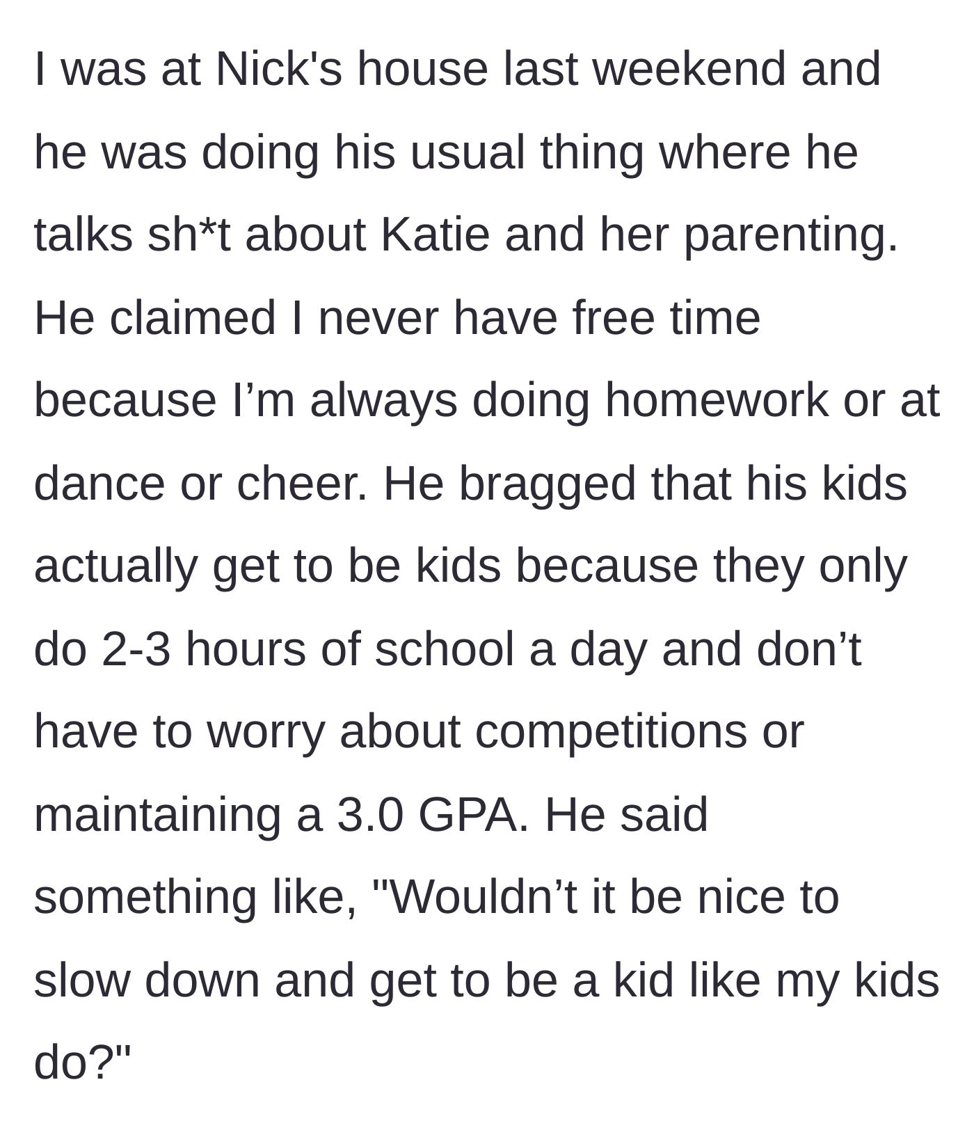 Story part 4 - The uncle actively disparages the adoptive mother's parenting and pushes his unstructured lifestyle on the teenager.