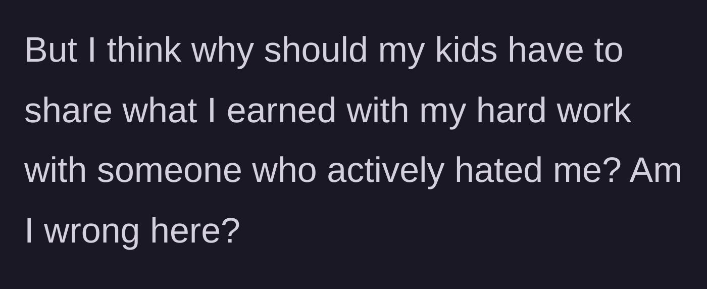 Story part 4 - The father questions if he is wrong to leave his money only to the children who supported him.