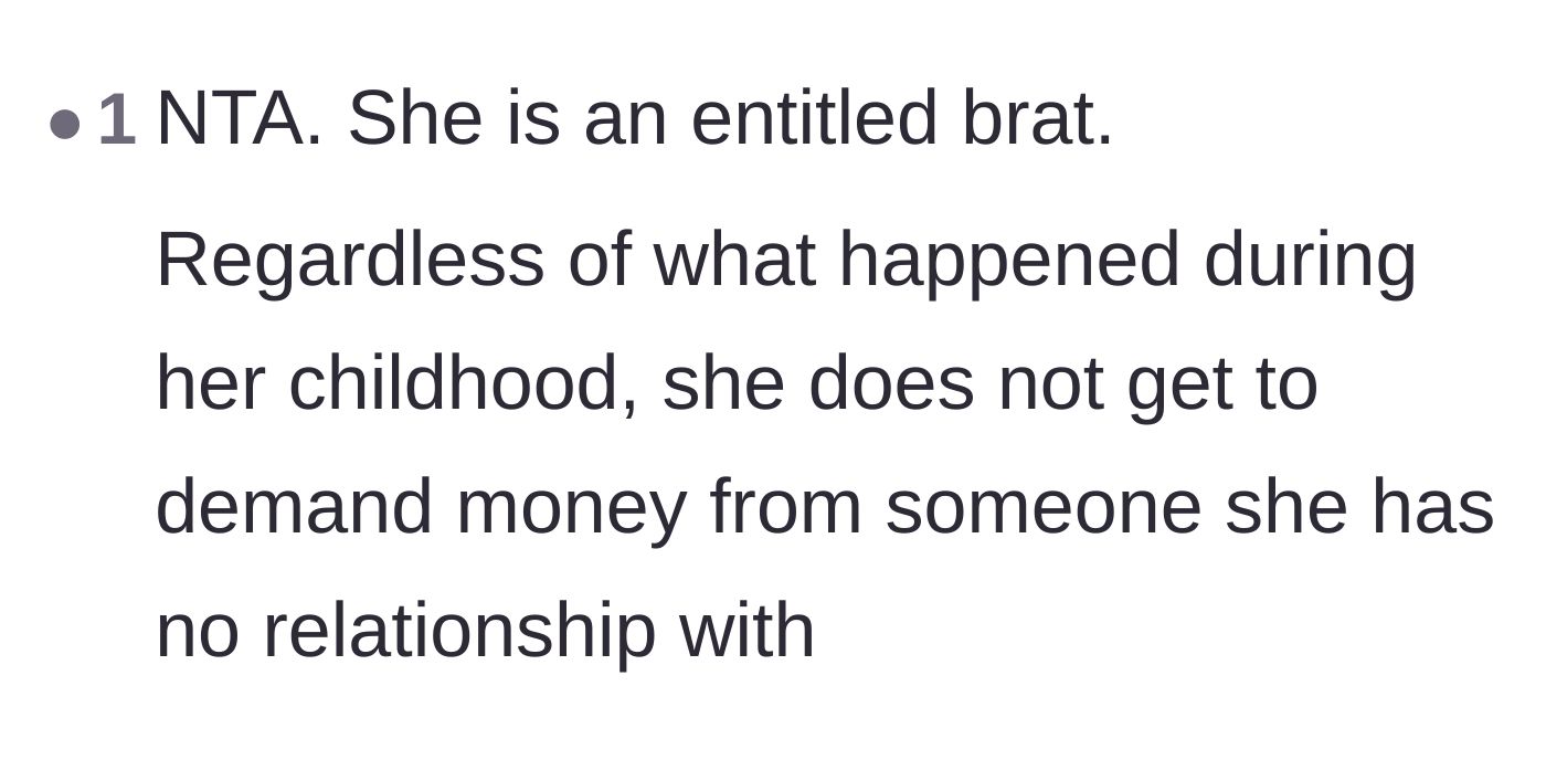 Comment thread 2 - A blunt declaration that the daughter has no right to demand inheritance after years of zero contact.
