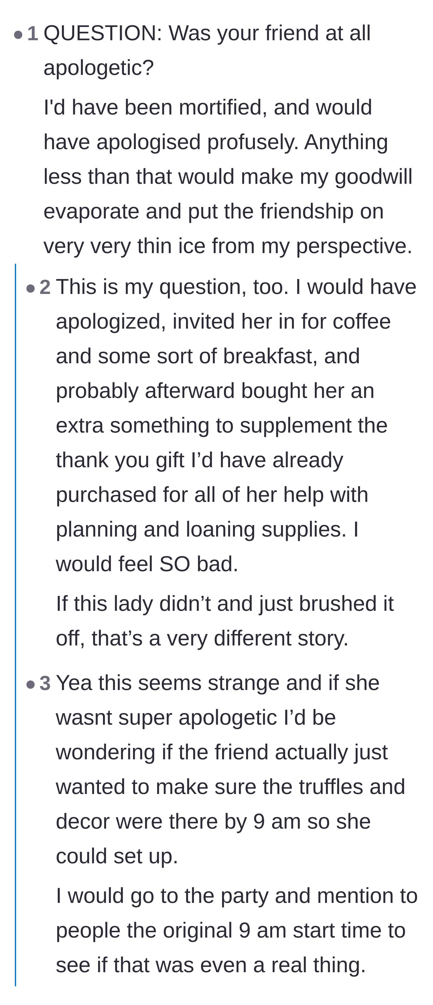 Comment thread 2 - A discussion on how a genuine apology from the hostess could have salvaged the entire situation.
