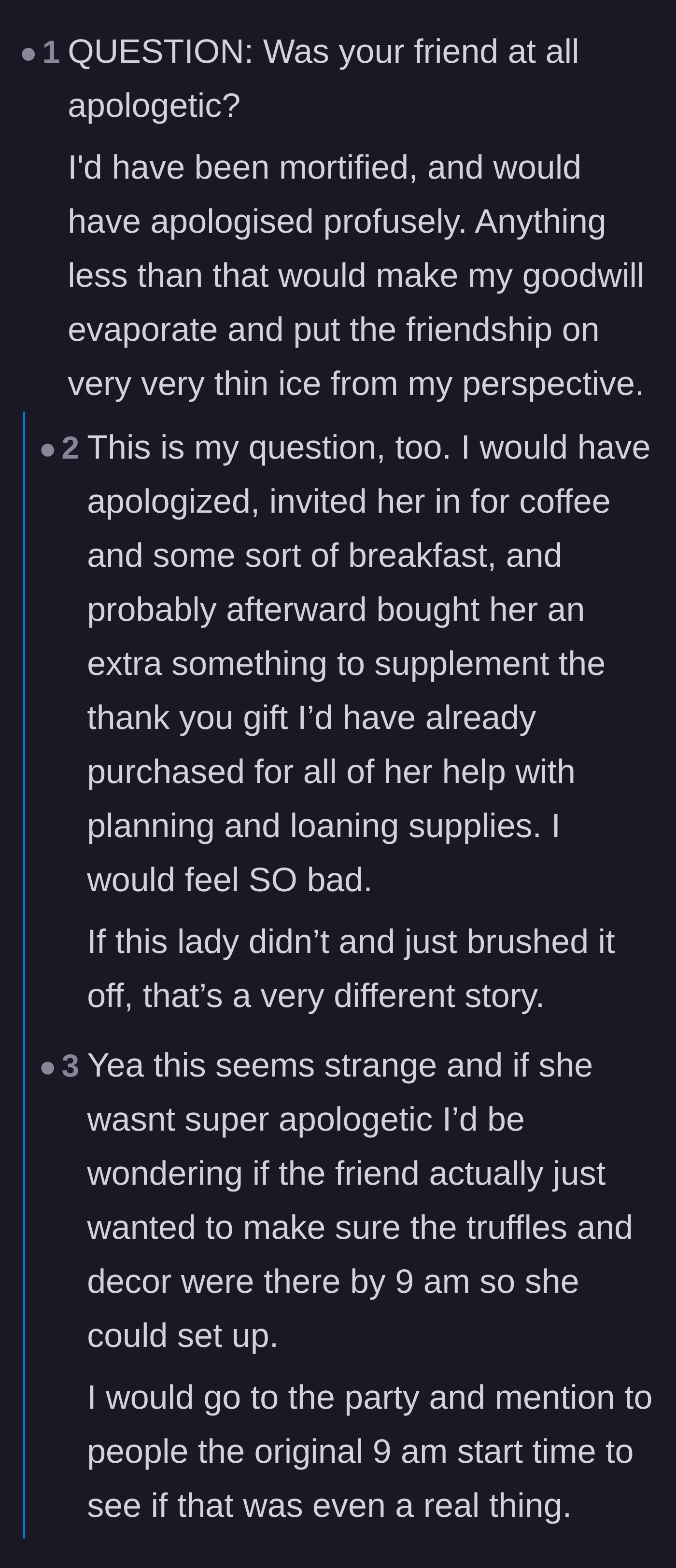 Comment thread 2 - A discussion on how a genuine apology from the hostess could have salvaged the entire situation.