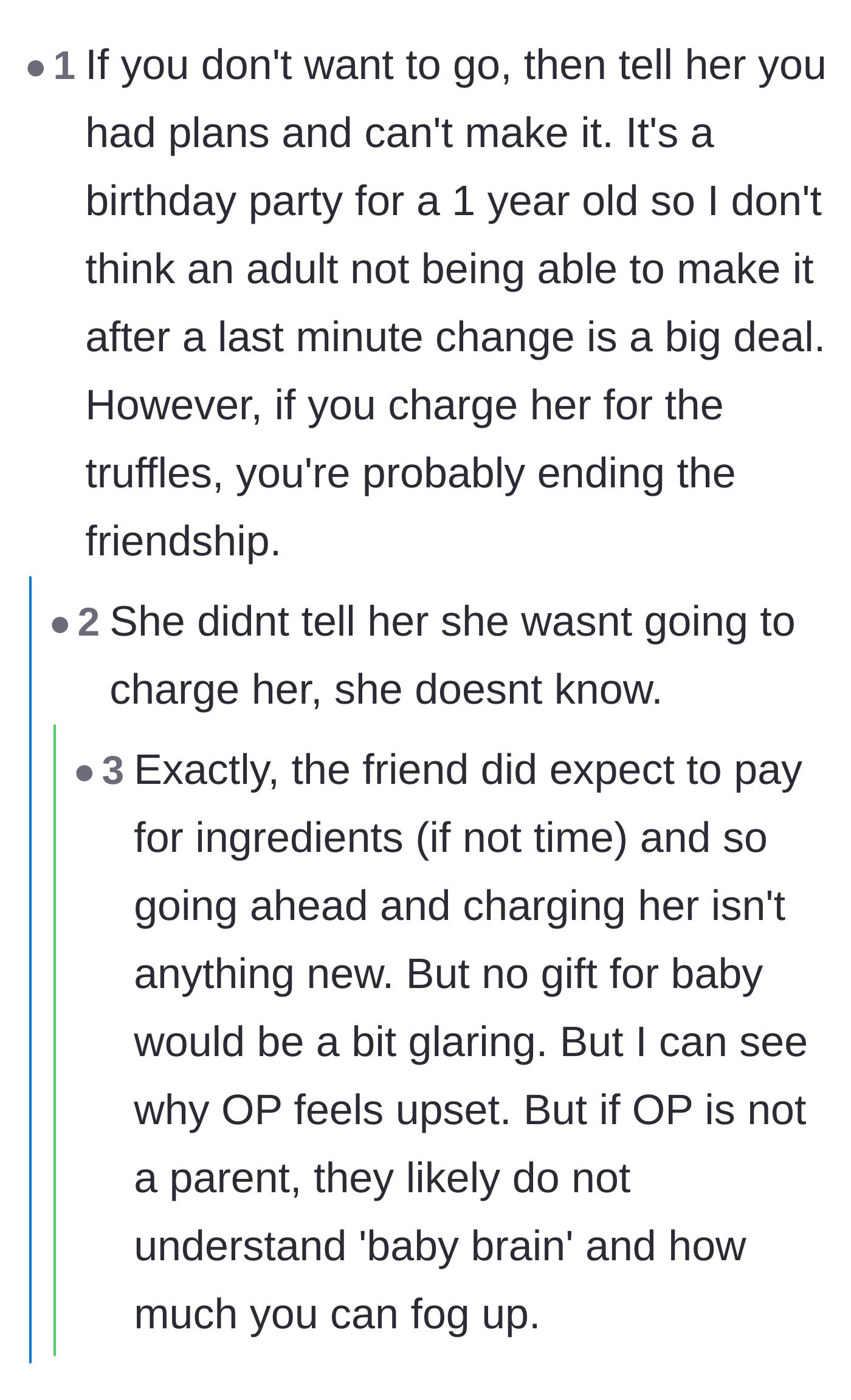 Comment thread 4 - A reminder that the hostess originally agreed to pay for the ingredients before the baker silently changed her mind.