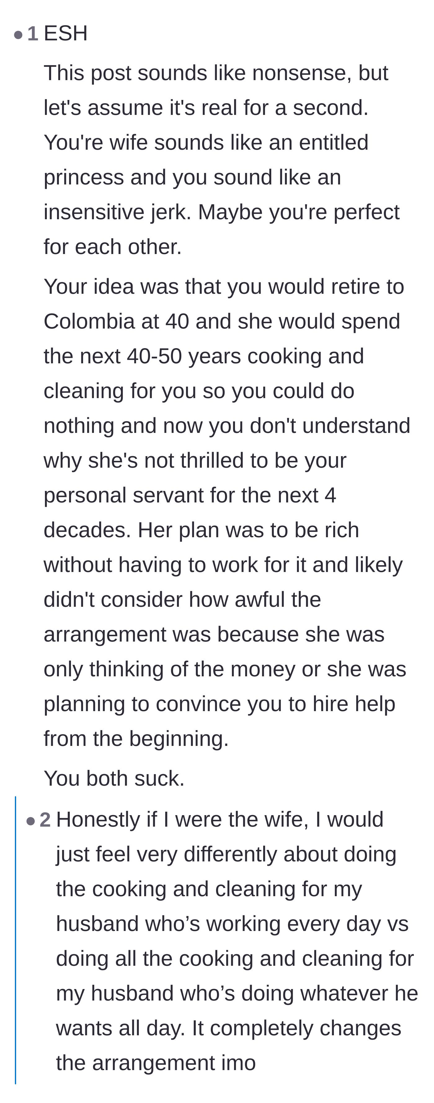 Comment thread 3 - Users calling out both partners for treating the marriage like a selfish, transactional arrangement.
