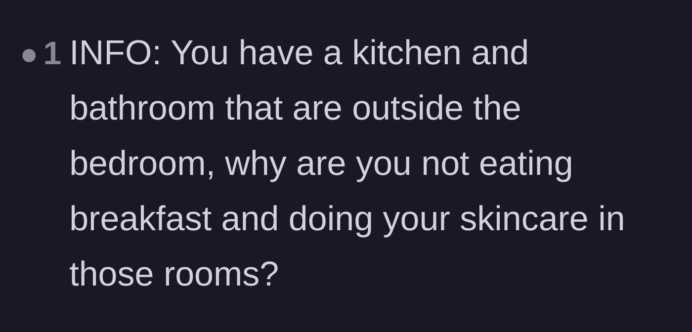 Comment thread 2 - A user asking why the original poster doesn't use the shared kitchen and bathroom for their morning routine.