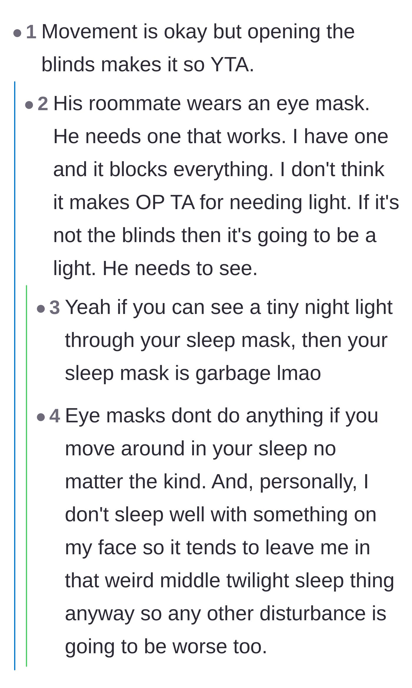 Comment thread 6 - A deep dive into the quality of sleep masks and whether they actually block light.