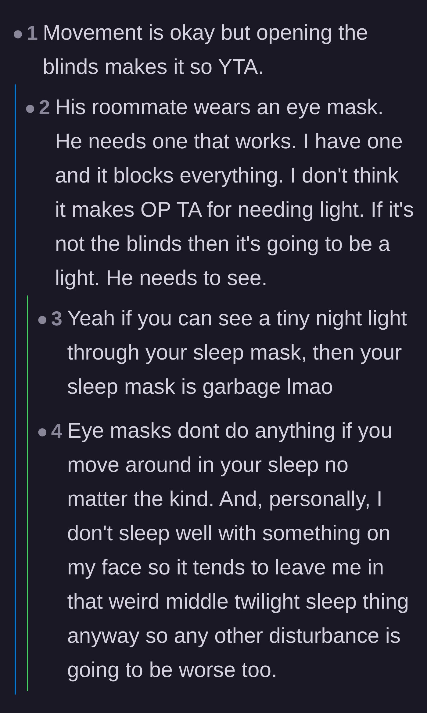 Comment thread 6 - A deep dive into the quality of sleep masks and whether they actually block light.