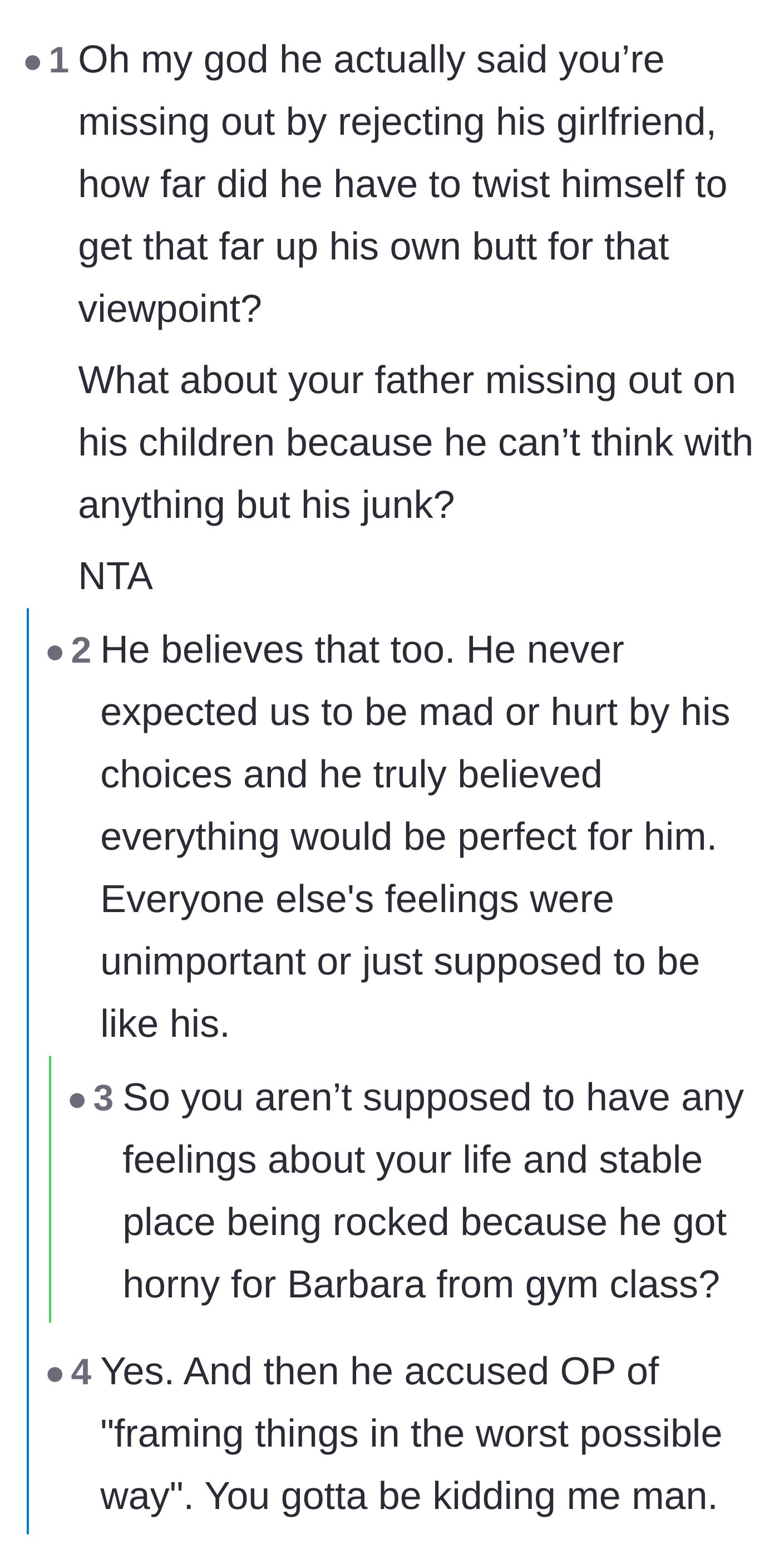 Comment thread 1 - Readers dissect the father's delusion that his children should be grateful for a new stepmother while ignoring their mother's pain.