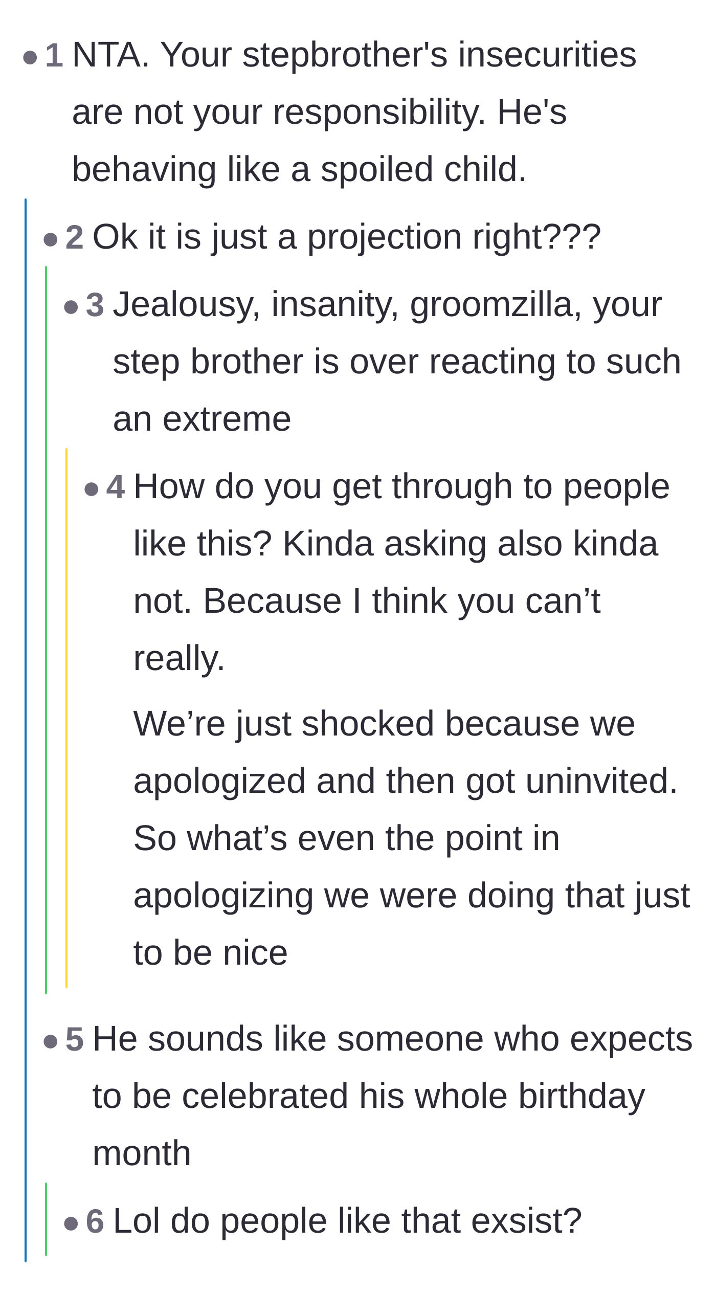 Comment thread 2 - Callout of the stepbrother's deep insecurities and theories on why he threw a massive tantrum