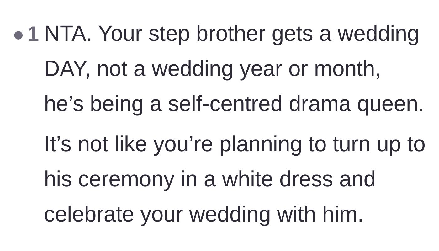 Comment thread 4 - Pointing out that grooms get a wedding day rather than an entire wedding year