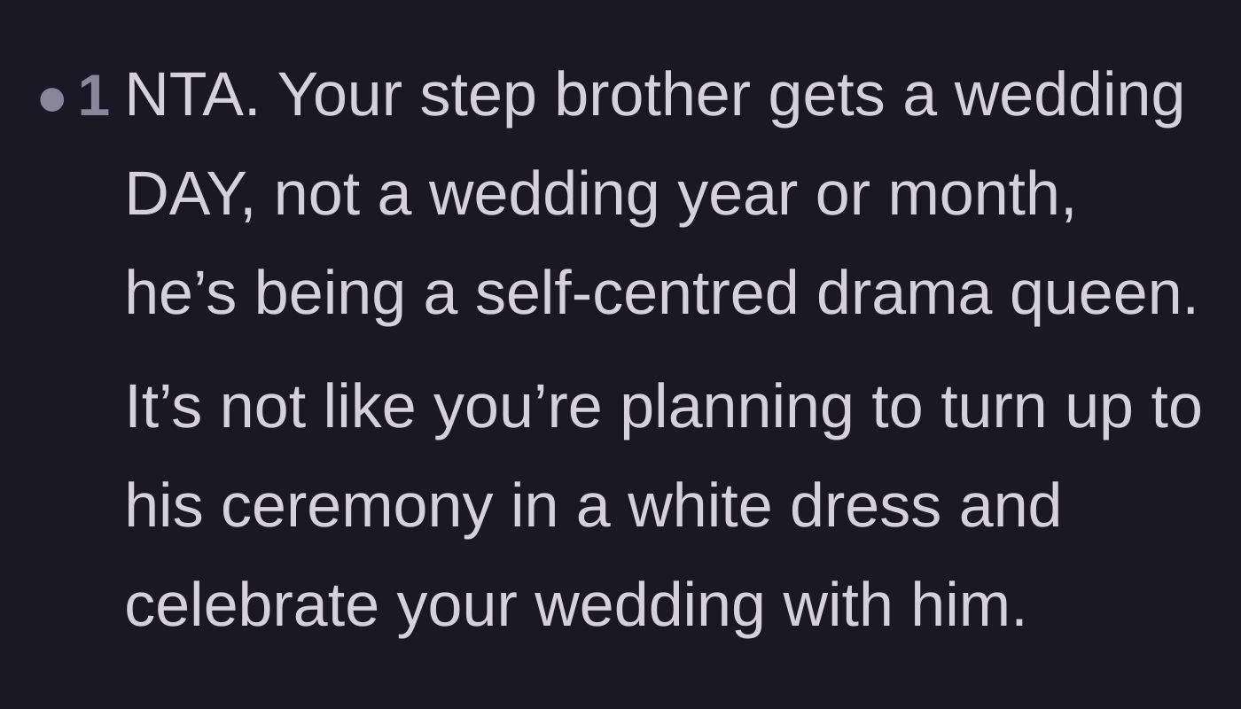 Comment thread 4 - Pointing out that grooms get a wedding day rather than an entire wedding year