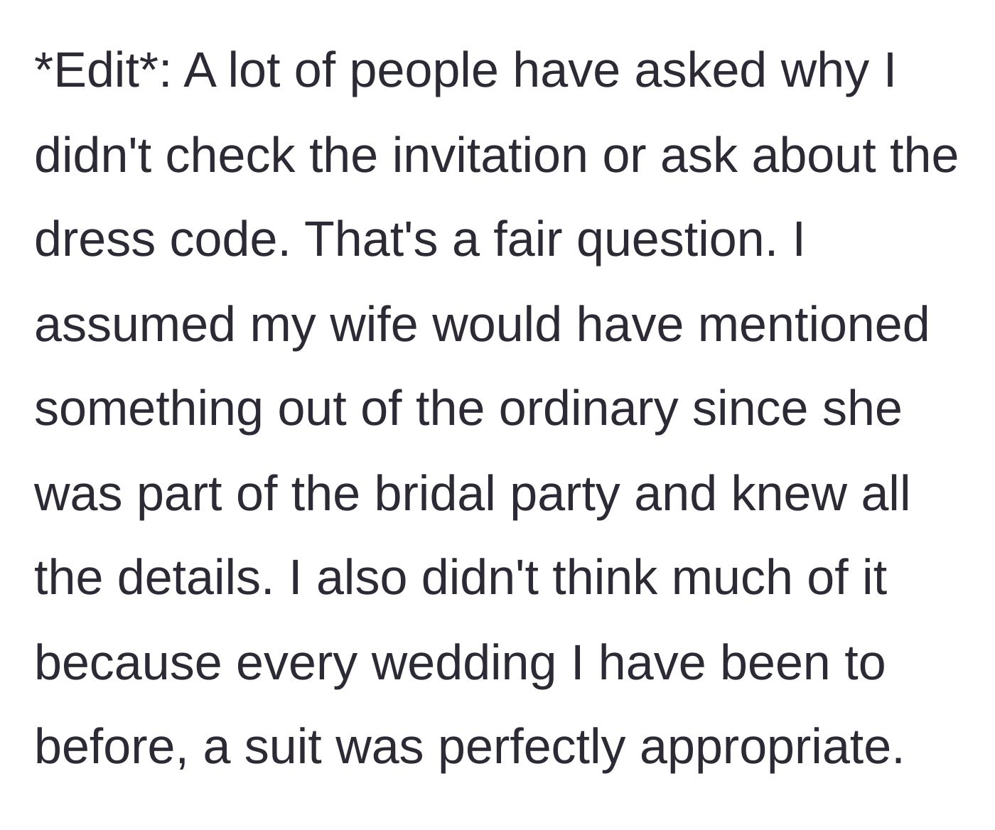Story part 6 - Husband looking thoughtfully at a wedding invitation, reflecting on his own assumptions.