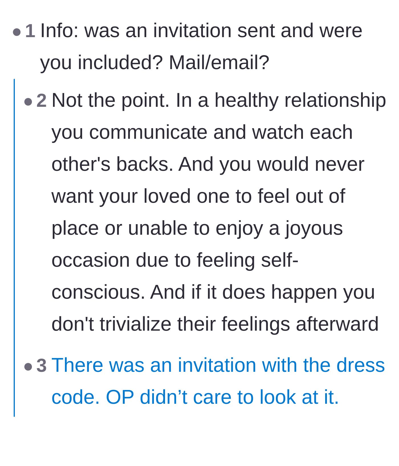 Comment thread 2 - Discussion on whether the wife's silence was a malicious choice or just clumsy forgetfulness
