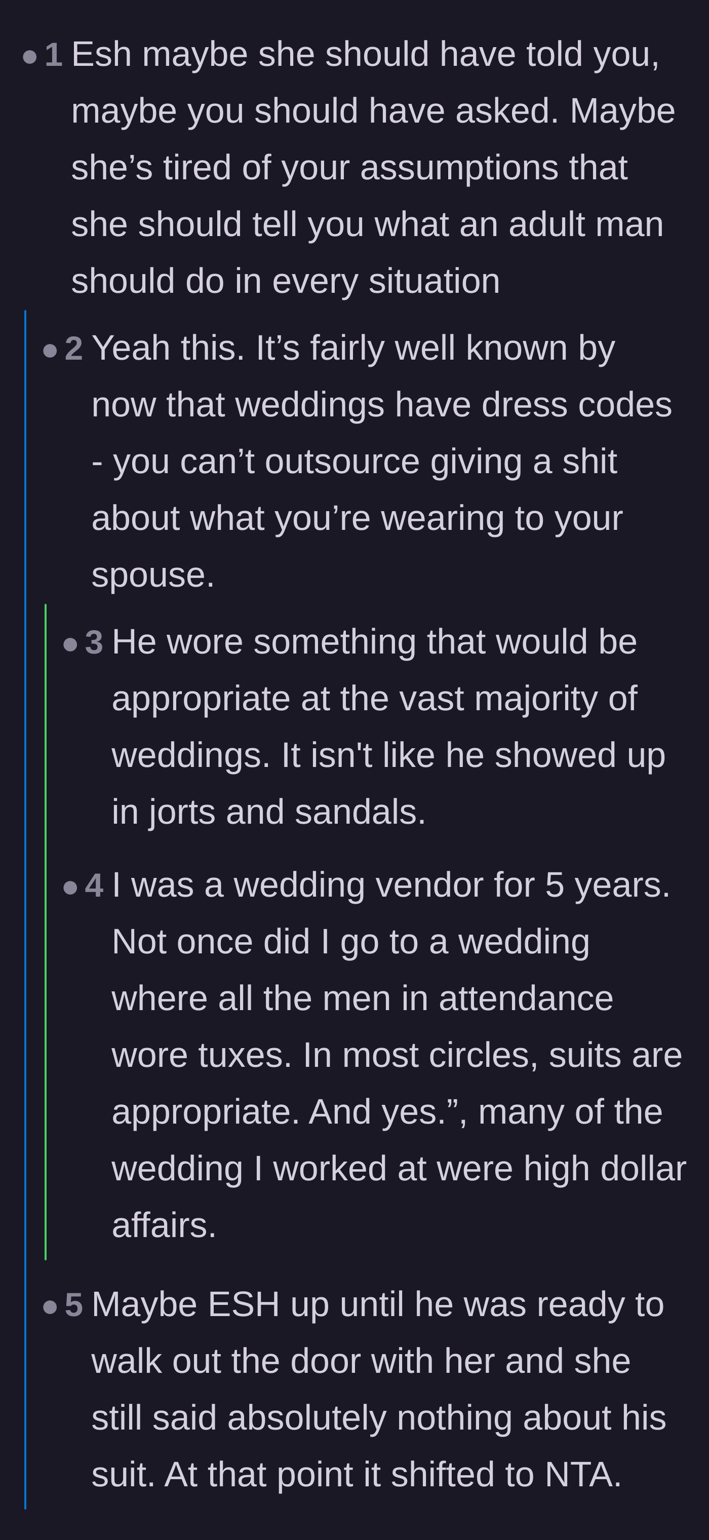 Comment thread 3 - Commenters agreeing that a standard suit is appropriate for most weddings unless explicitly told otherwise