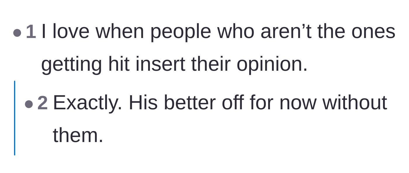 Comment thread 2 - Readers criticizing the victim-blaming from the husband's family and friends who didn't experience the violence themselves.