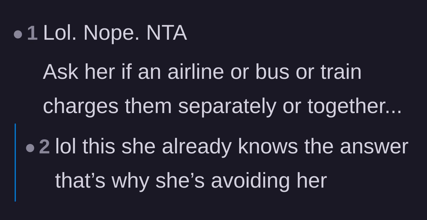 Comment thread 6 - A rhetorical question about whether airlines or buses let couples pay for a single ticket.
