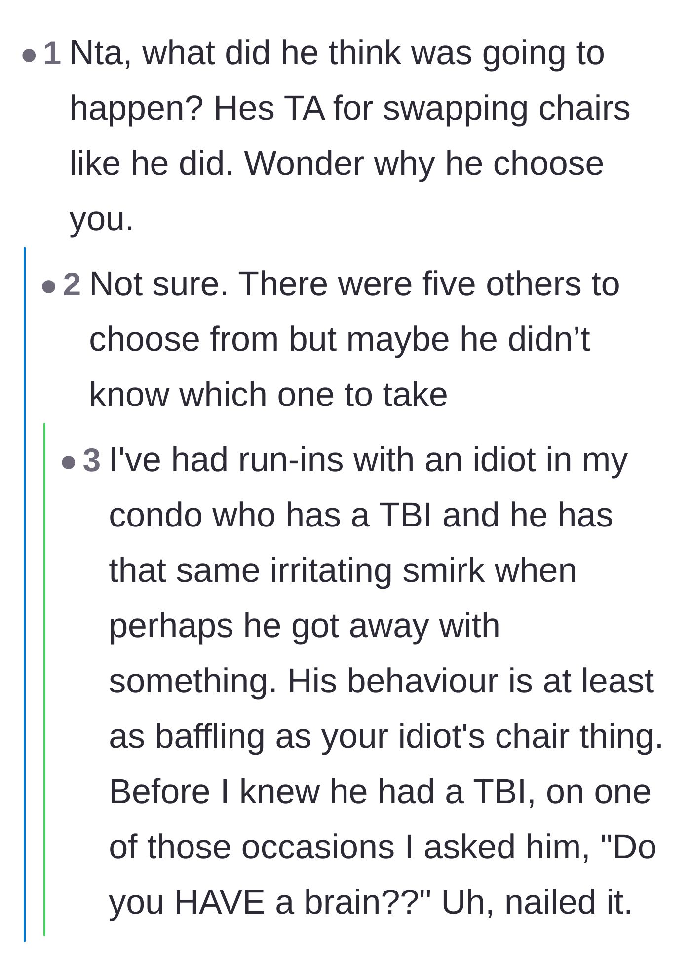 Comment thread 5 - Questioning why the worker was targeted out of everyone in the office, and sharing another story about dealing with a smug neighbor.