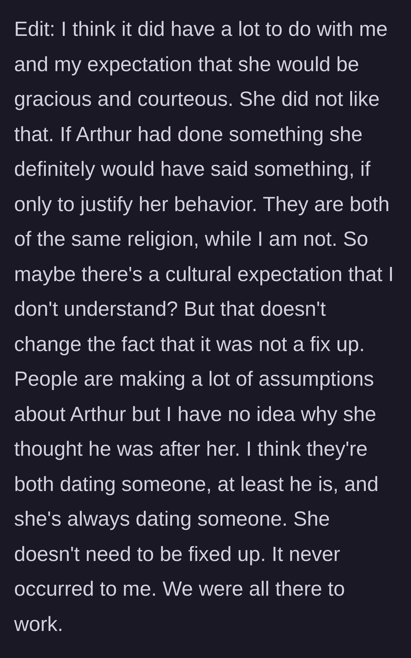Story part 7 - The mentor concludes that the mentee simply hated being told what to do, confirming the conflict was never about romantic advances.
