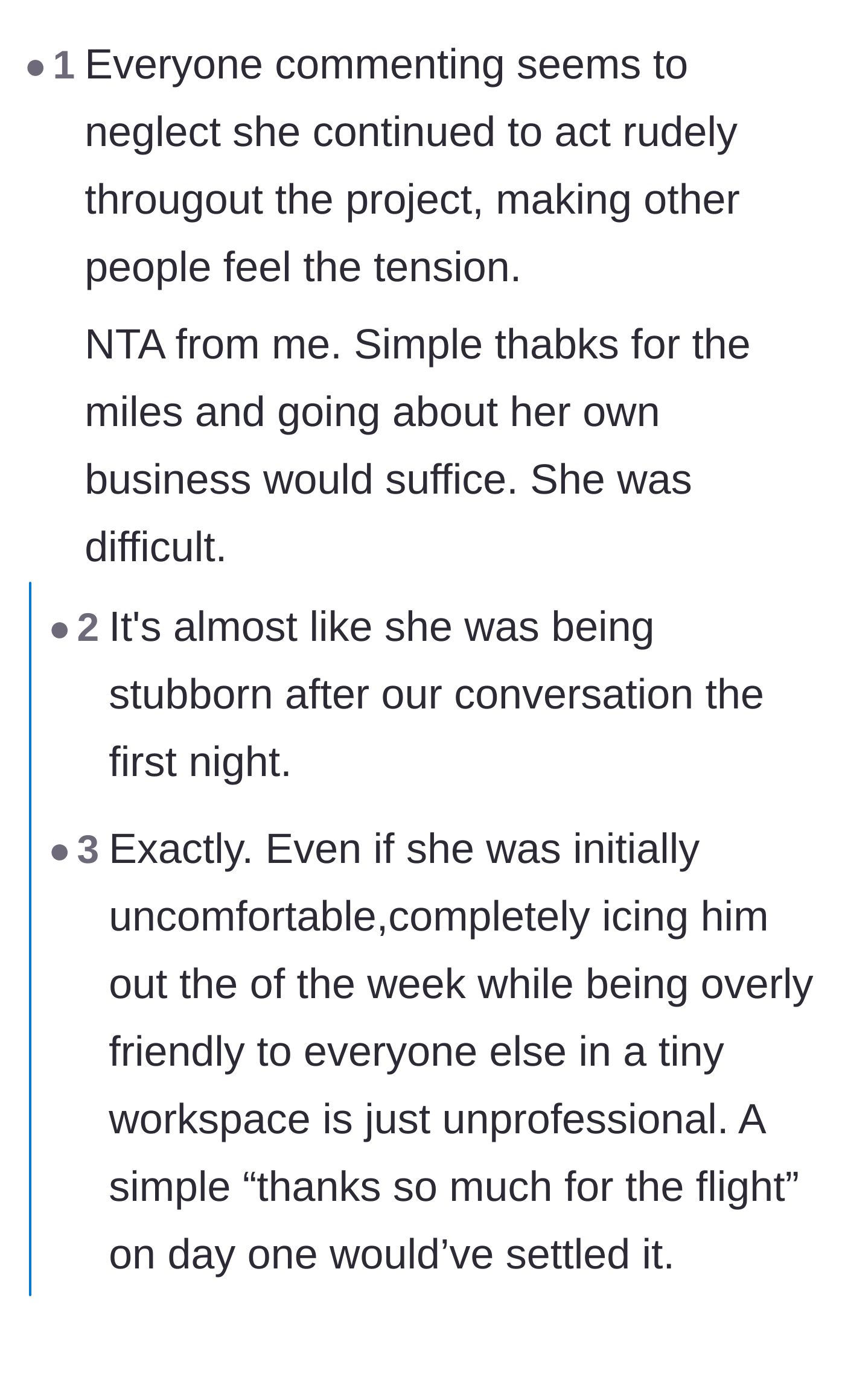 Comment thread 1 - Discussing how the mentee's continued rudeness ruined the work environment and weaponized the concept of boundaries.