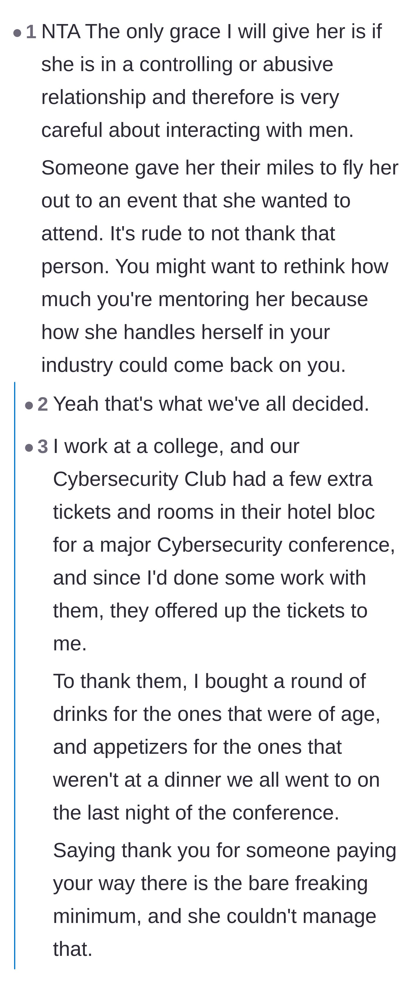 Comment thread 4 - Warning the mentor that her mentee's lack of professionalism will eventually reflect poorly on her own career.