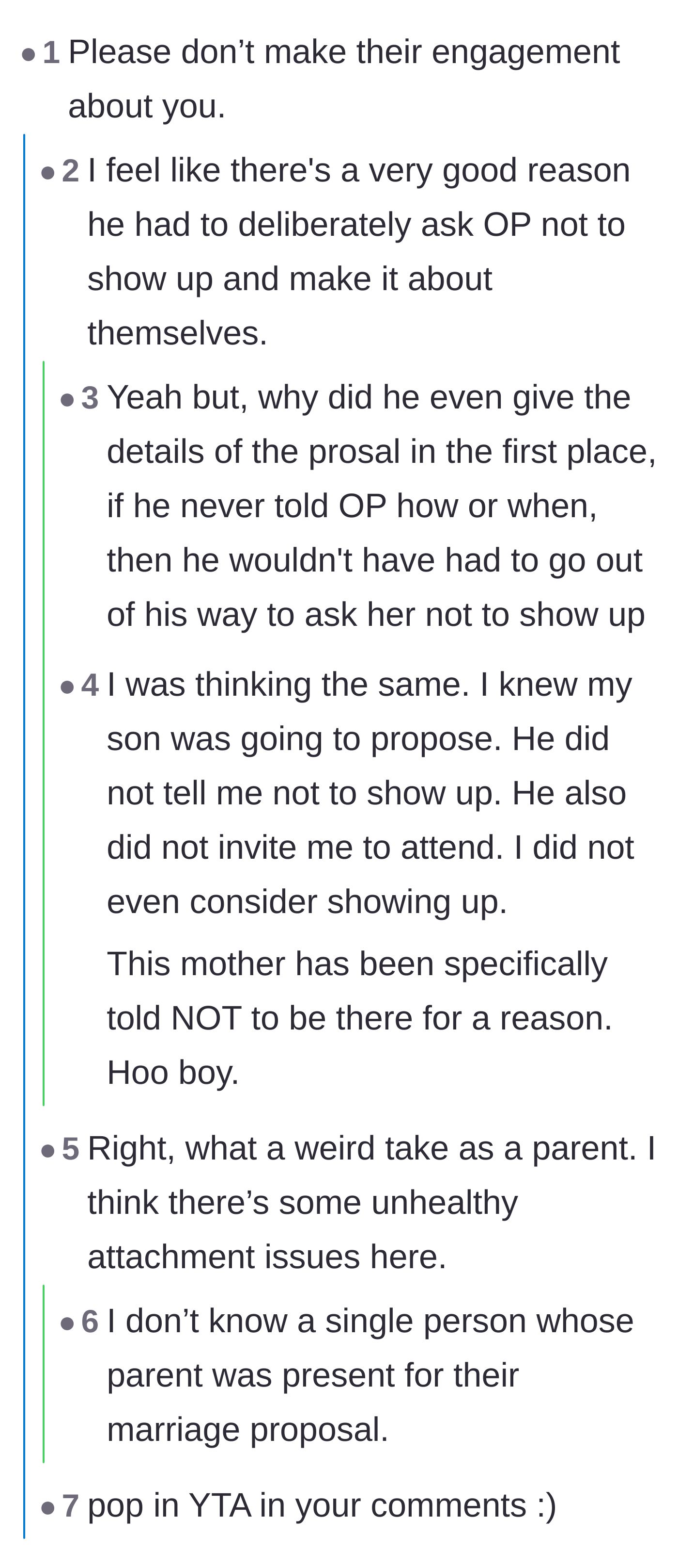 Comment thread 1 - A discussion about how the mom uses her single-parent status as a weapon to cross boundaries.
