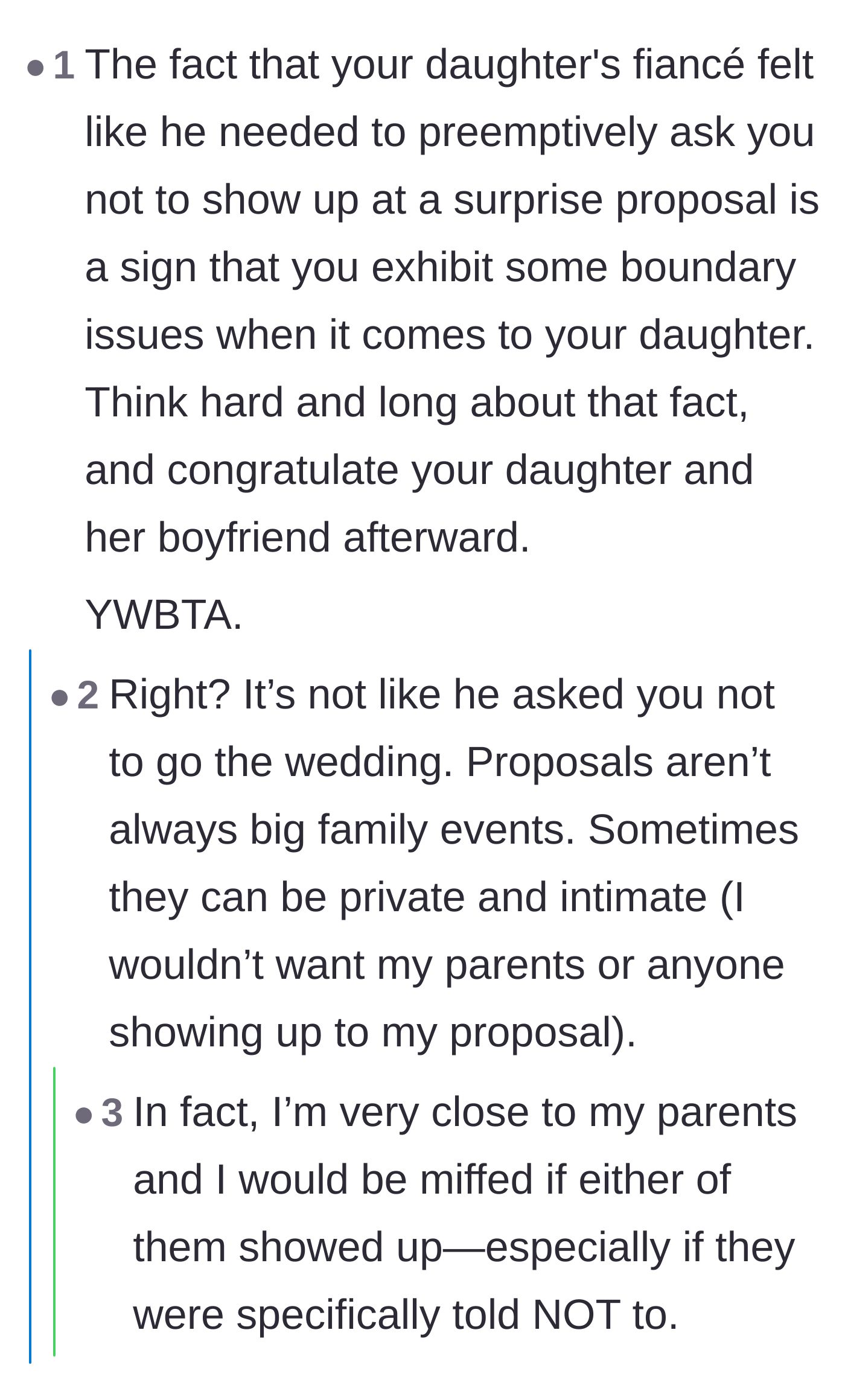Comment thread 3 - Advice telling the mother that being preemptively uninvited is a huge red flag for her own behavior.