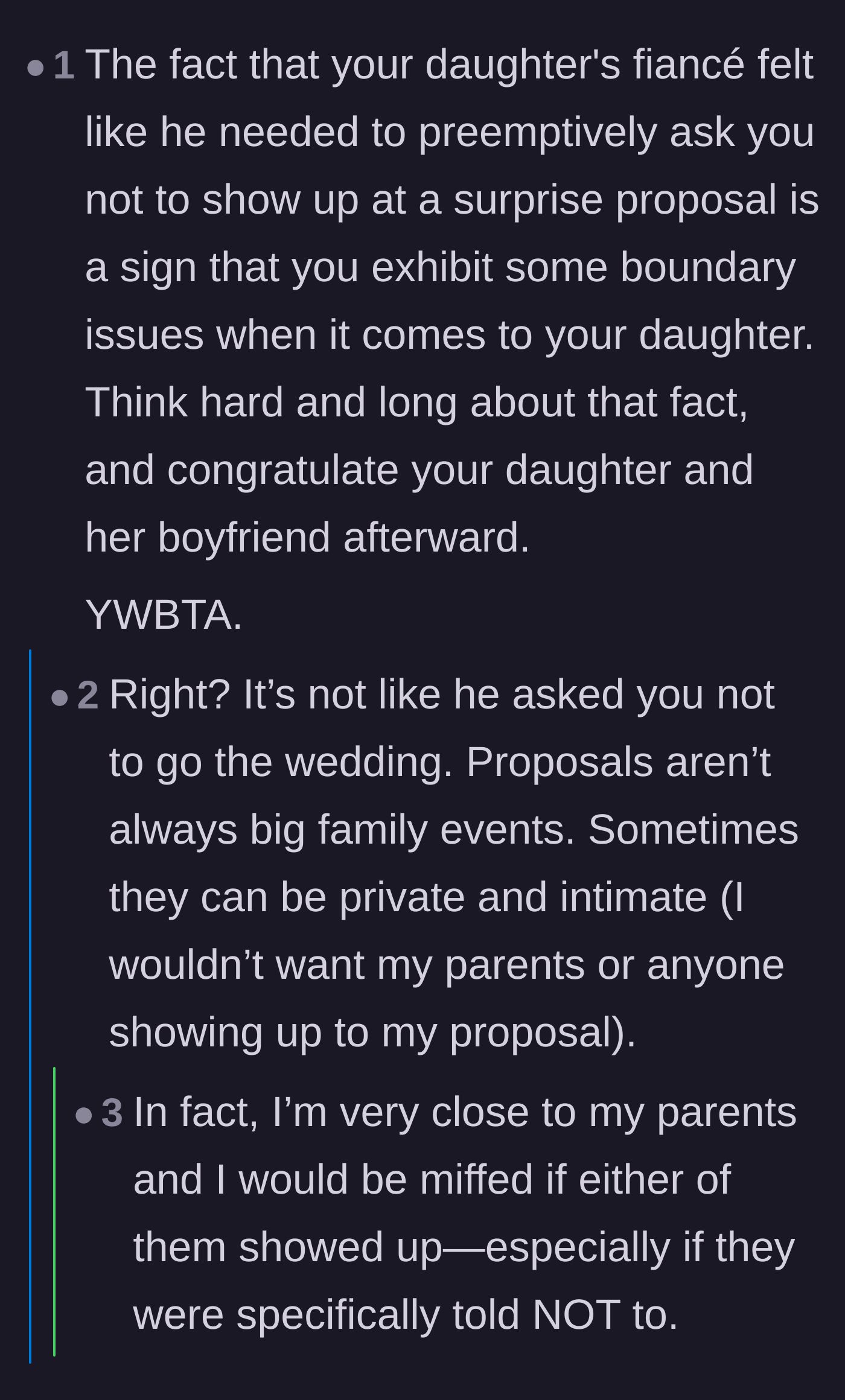 Comment thread 3 - Advice telling the mother that being preemptively uninvited is a huge red flag for her own behavior.
