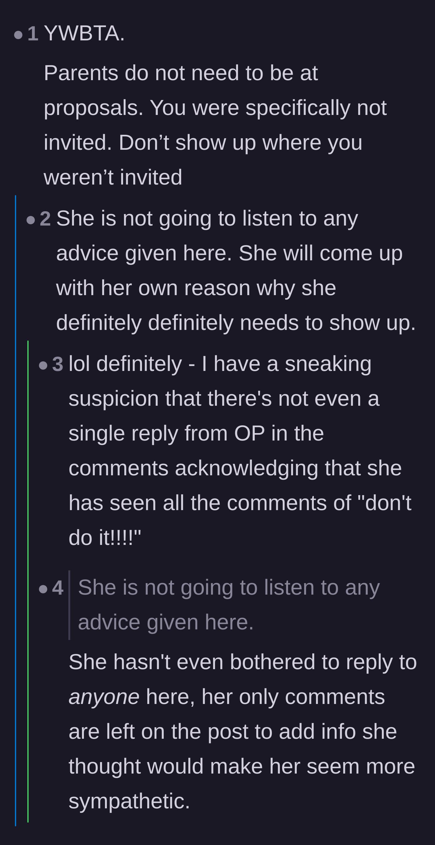 Comment thread 4 - Readers predicting that the mother will ignore all their advice because she only wants validation.