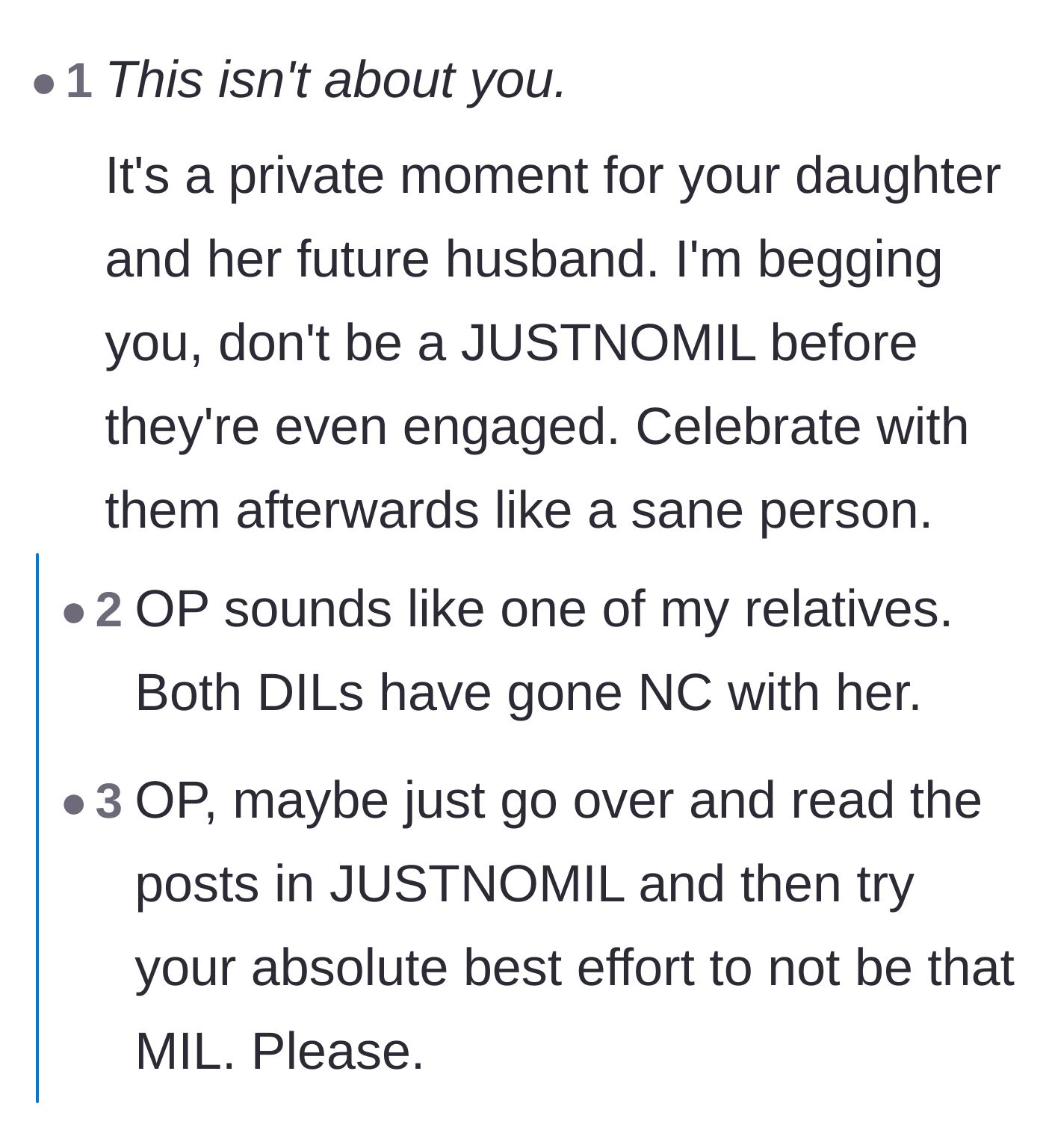 Comment thread 5 - Warnings that the mother's behavior will lead to her daughter cutting contact with her.