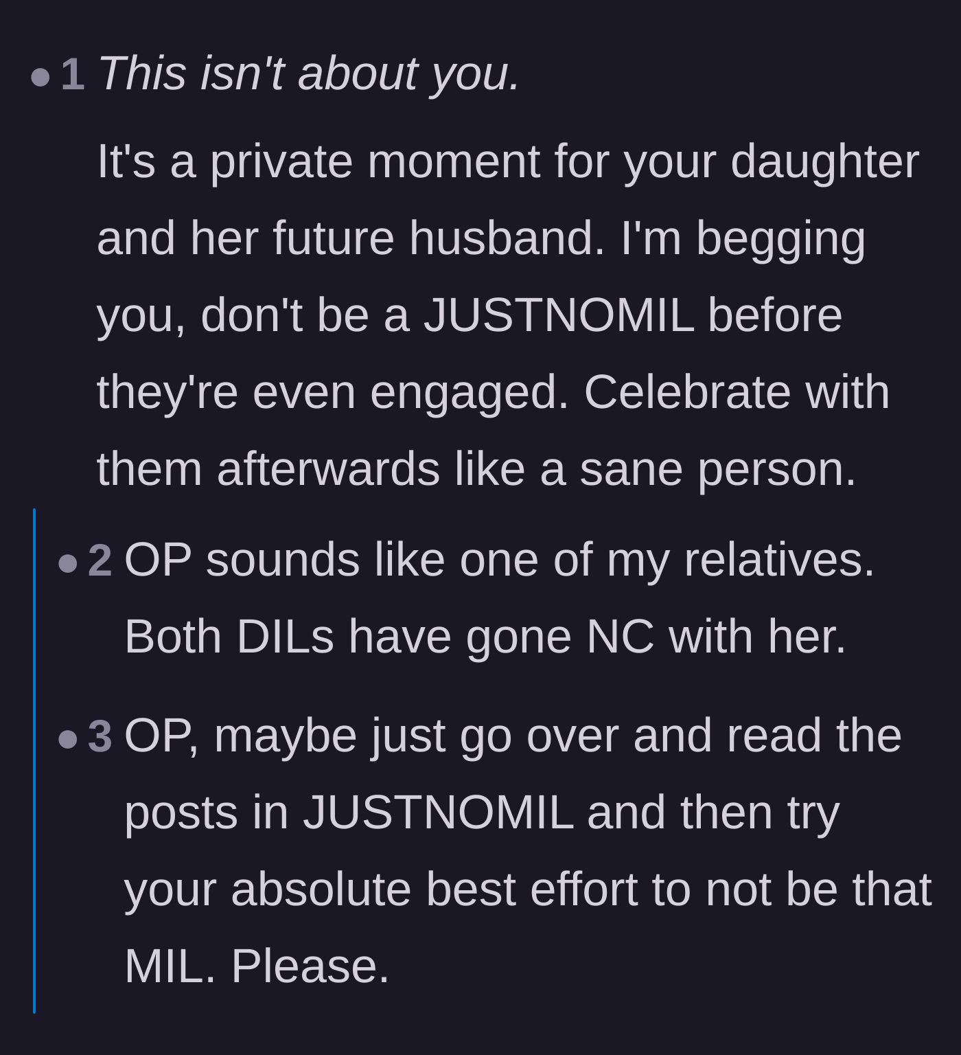 Comment thread 5 - Warnings that the mother's behavior will lead to her daughter cutting contact with her.