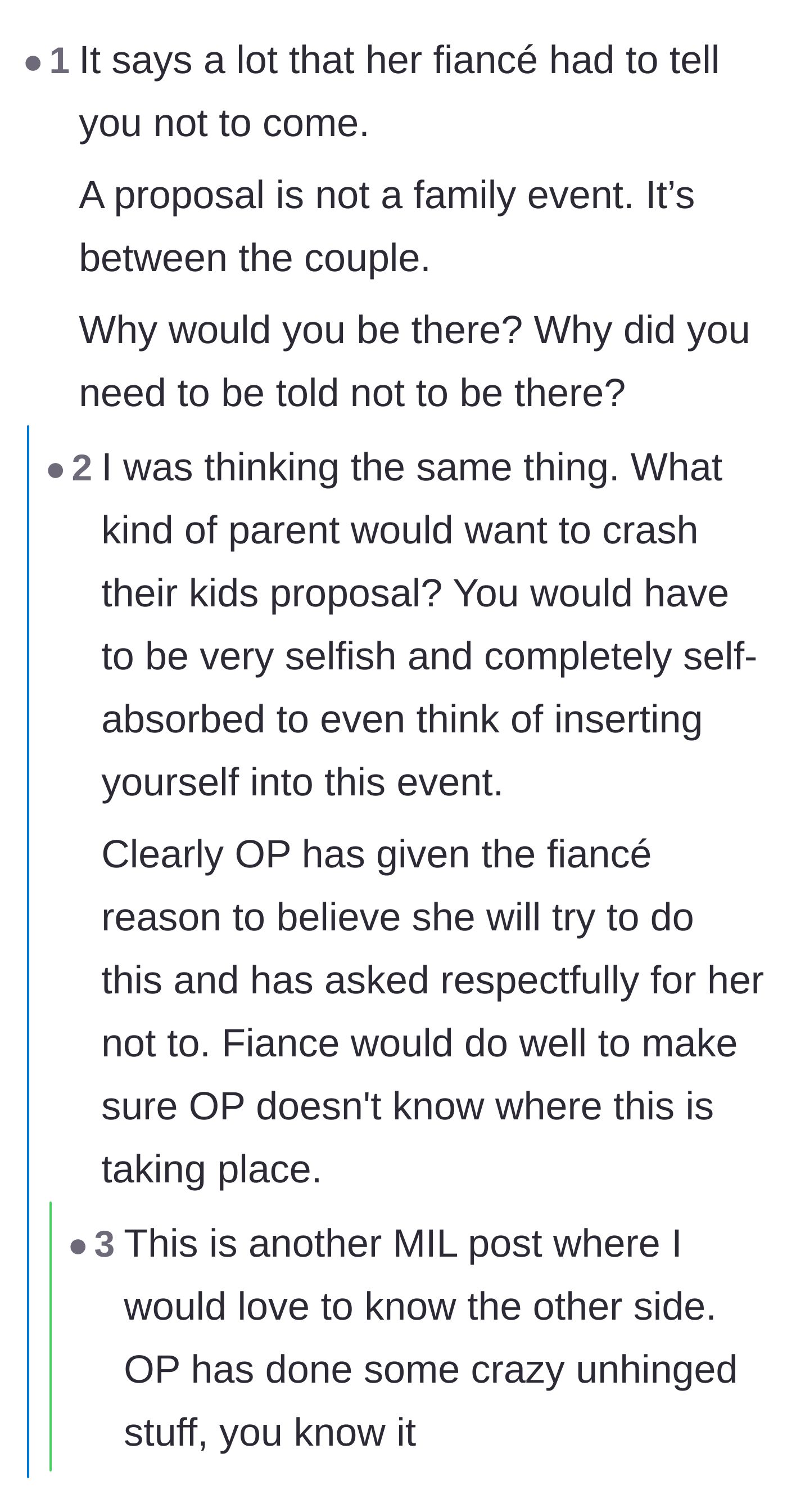 Comment thread 6 - Commenters begging for the fiancé's side of the story to uncover the mother's past unhinged behavior.