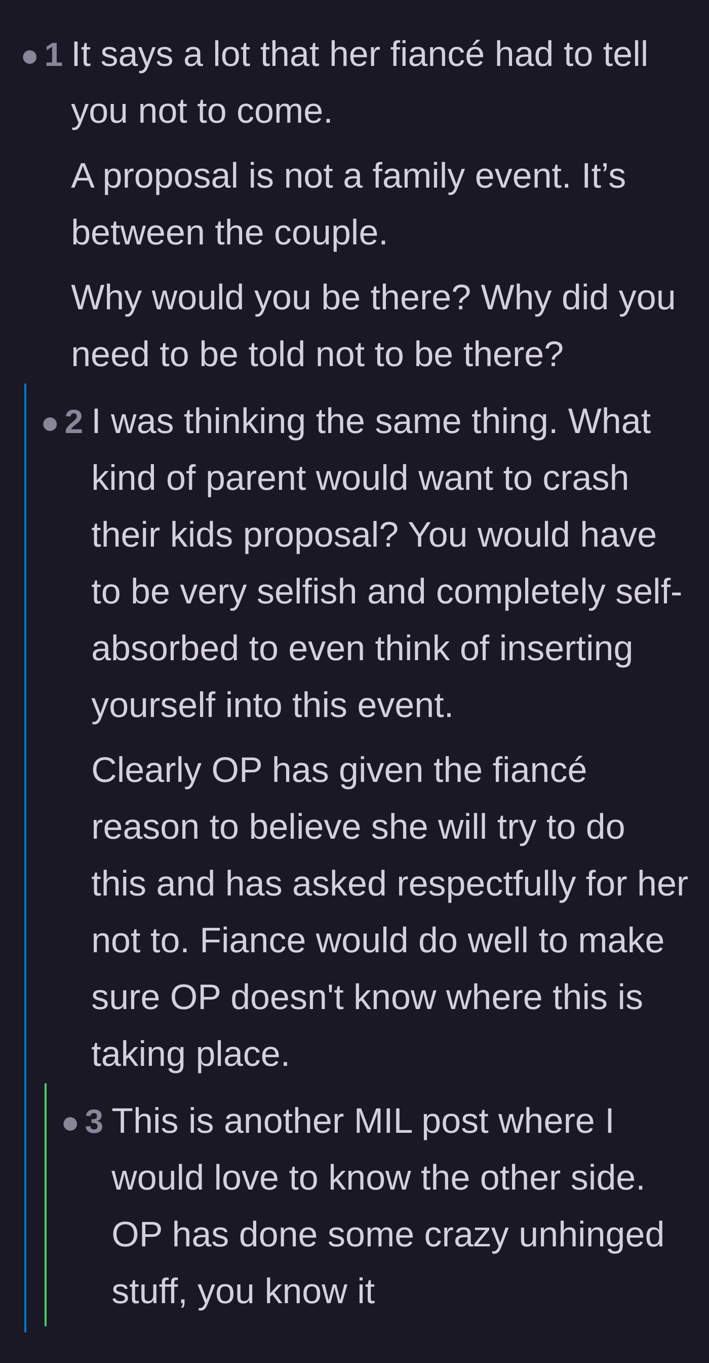 Comment thread 6 - Commenters begging for the fiancé's side of the story to uncover the mother's past unhinged behavior.