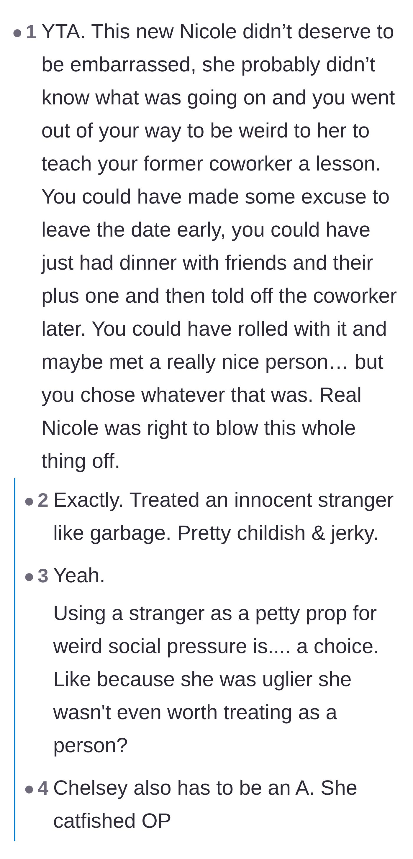 Comment thread 1 - A debate over whether the main character or the matchmaker is the bigger villain, focusing on the cruelty toward the innocent stand-in.