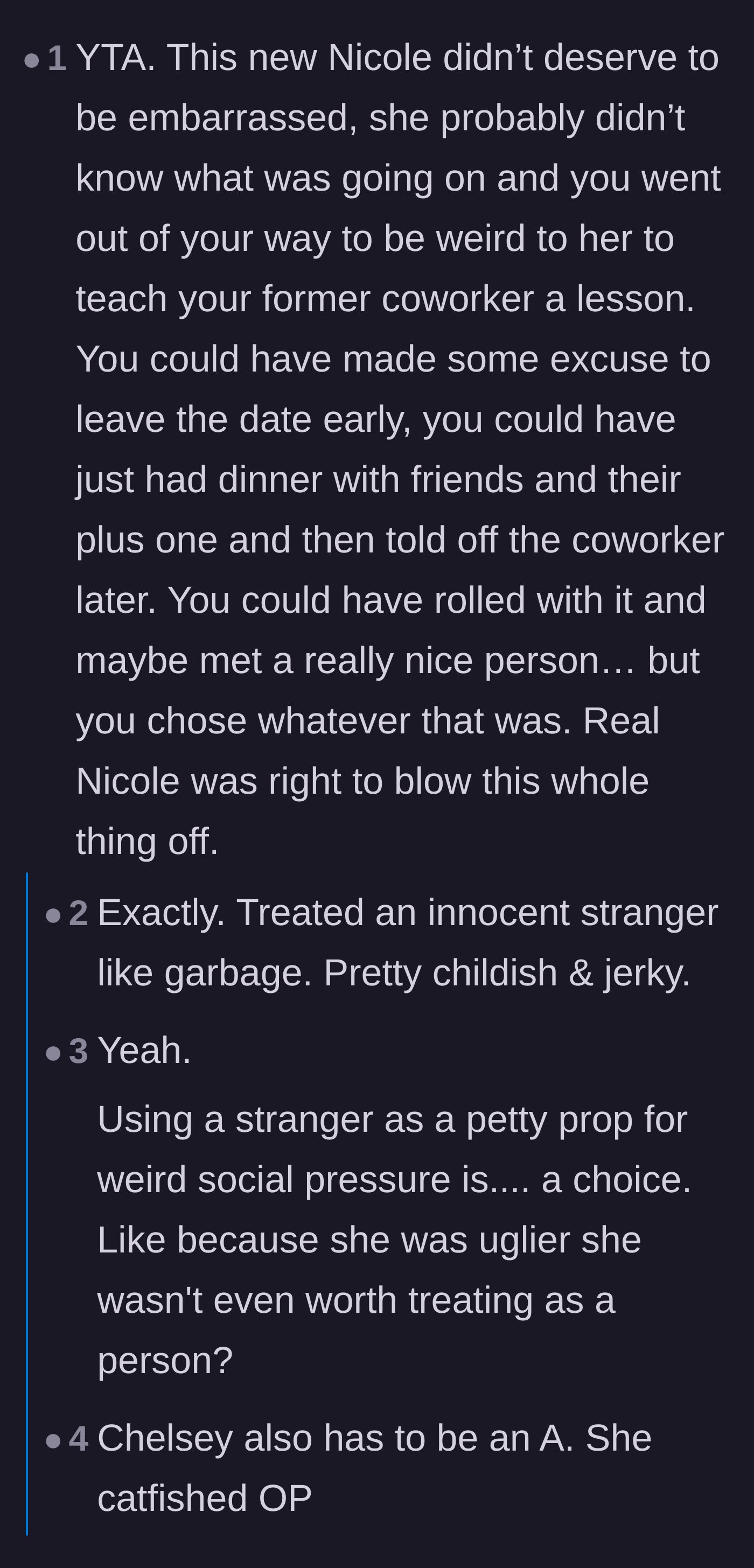 Comment thread 1 - A debate over whether the main character or the matchmaker is the bigger villain, focusing on the cruelty toward the innocent stand-in.