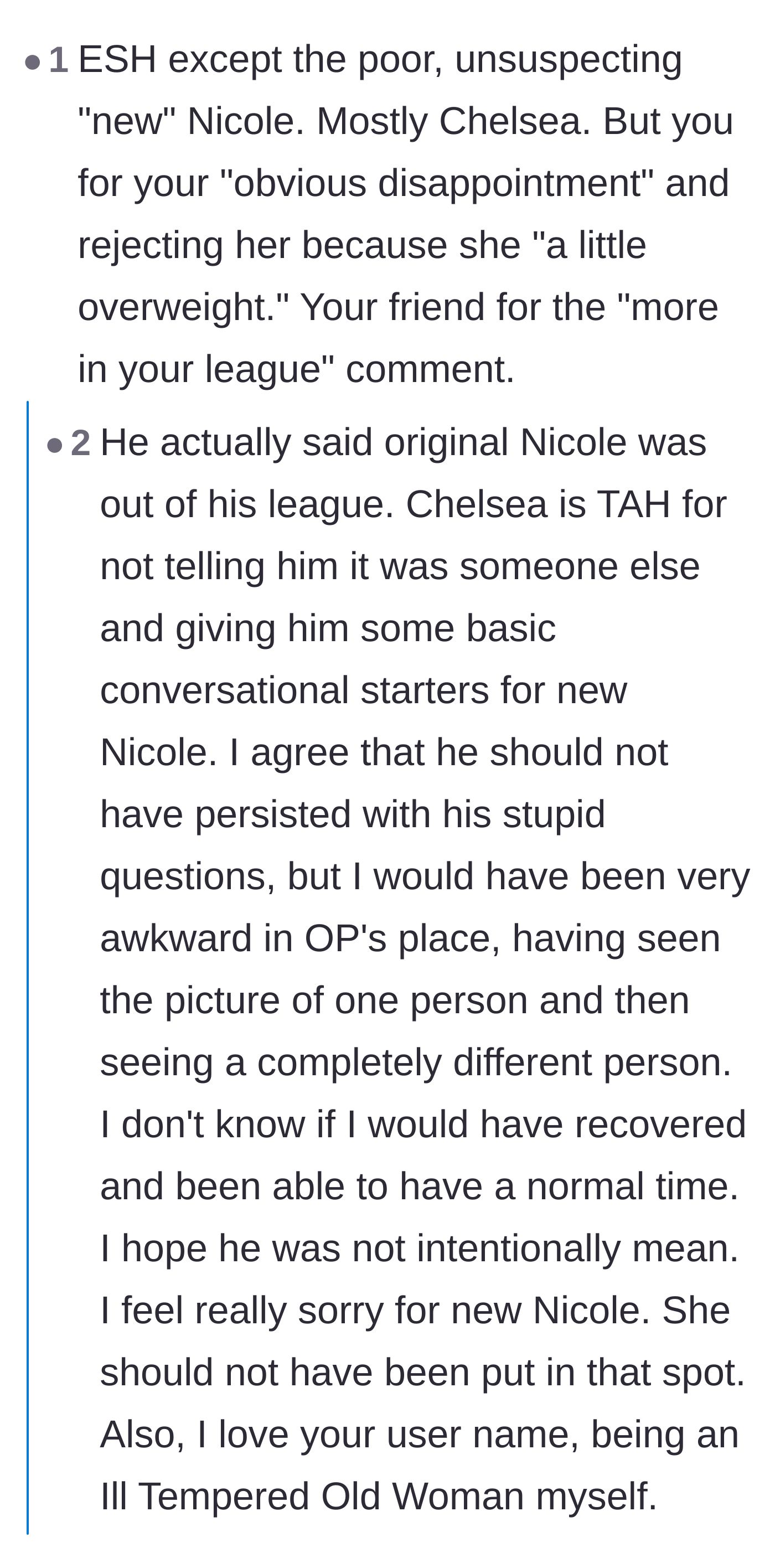Comment thread 3 - Analysis of the main character's superficiality and how his physical preferences don't excuse his terrible manners.