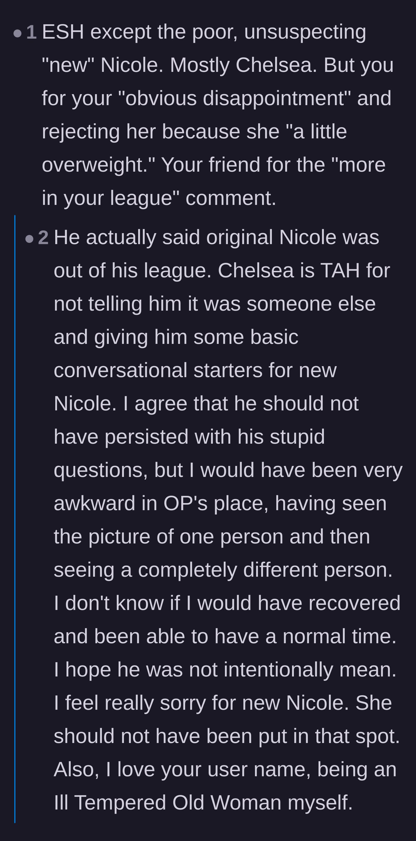 Comment thread 3 - Analysis of the main character's superficiality and how his physical preferences don't excuse his terrible manners.