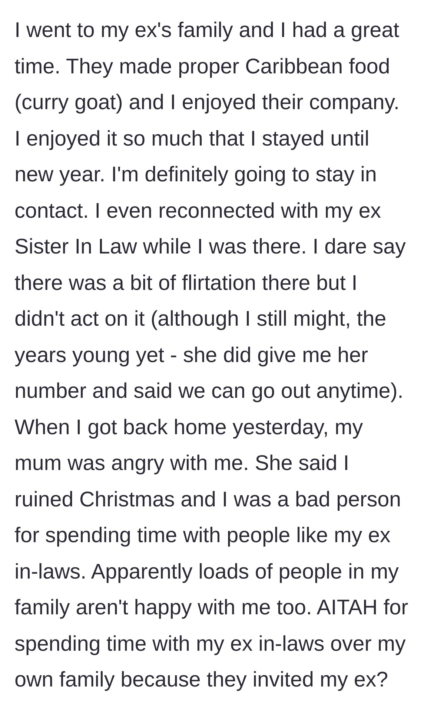 Story part 4 - He enjoys a wonderful Caribbean Christmas with the ex-in-laws and sparks a flirtation with his ex-sister-in-law, angering his mother.