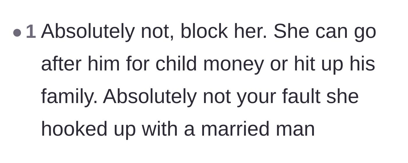 Comment thread 3 - Reiteration that the affair partner needs to pursue the father or his family for child support, not the betrayed wife.