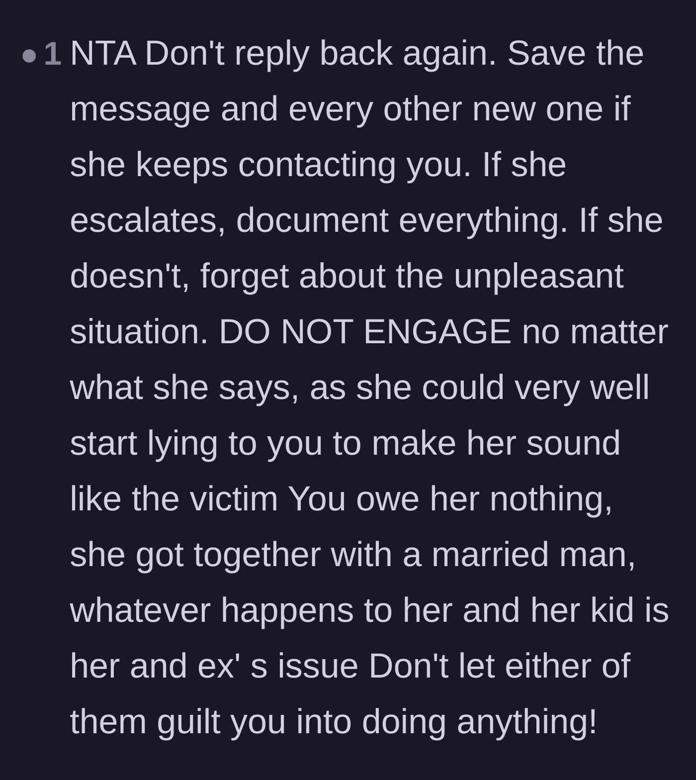 Comment thread 6 - Strategic advice to stop engaging and start documenting all communication in case the situation escalates.
