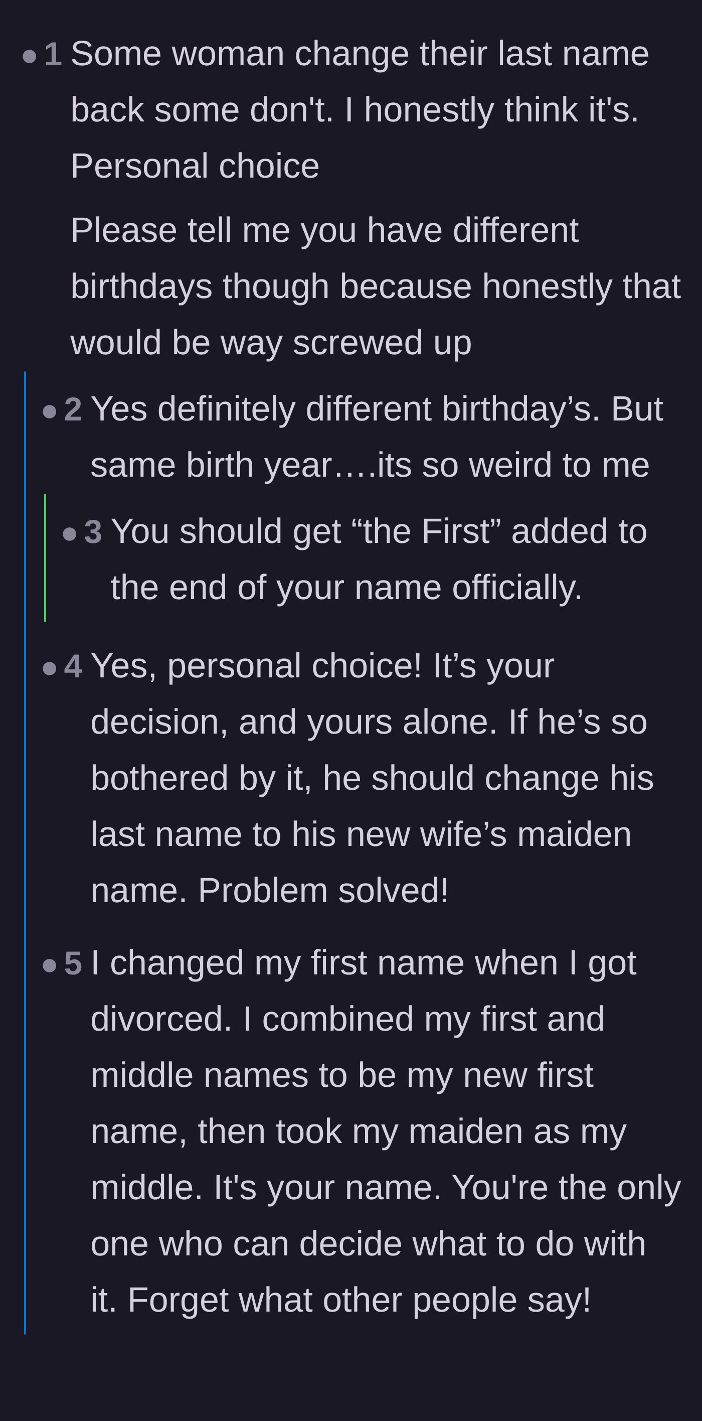 Comment thread 3 - Discussing the eerie coincidence of sharing a birth year, protecting credit scores, and joking about adding suffixes