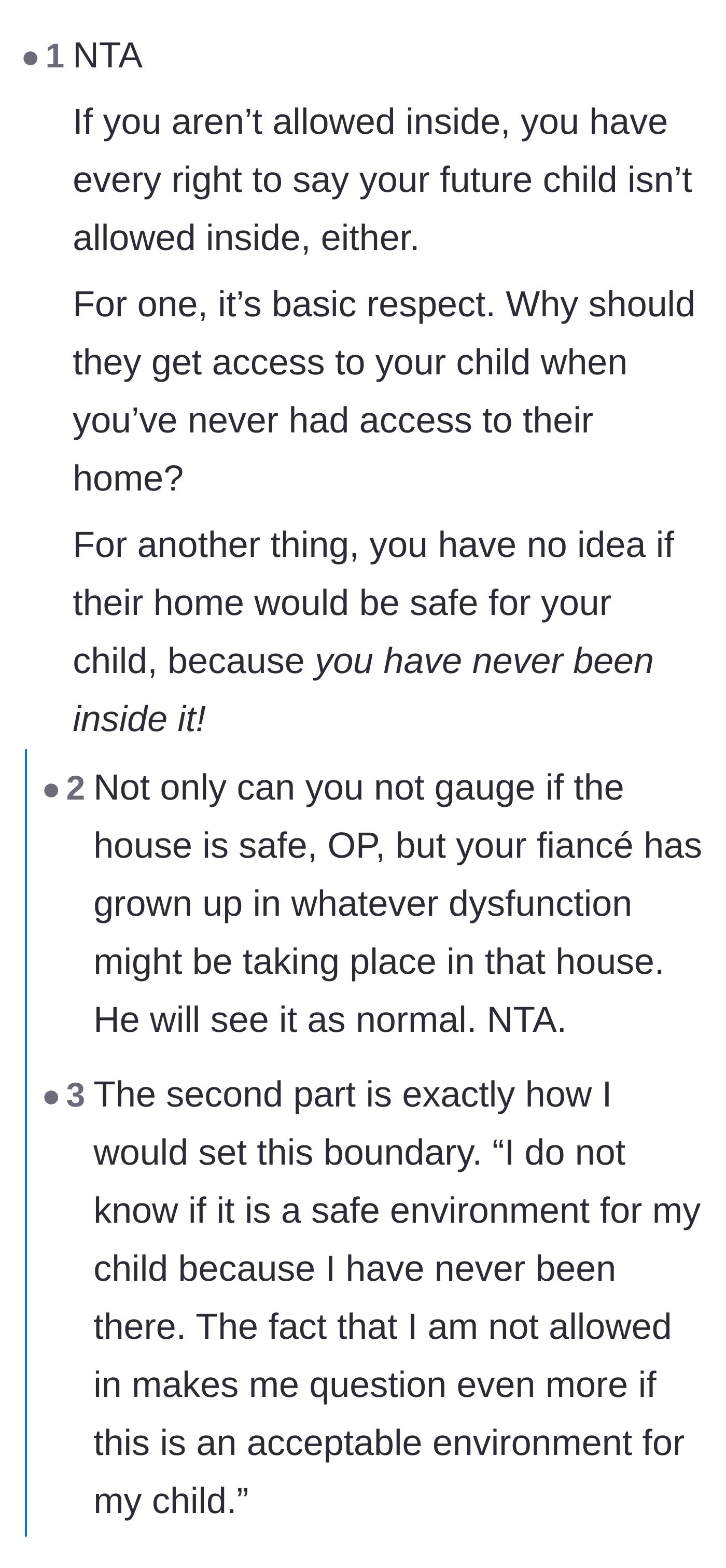 Comment thread 1 - Advice on setting firm safety boundaries based on the hidden environment and the dangers of an ancient playpen.