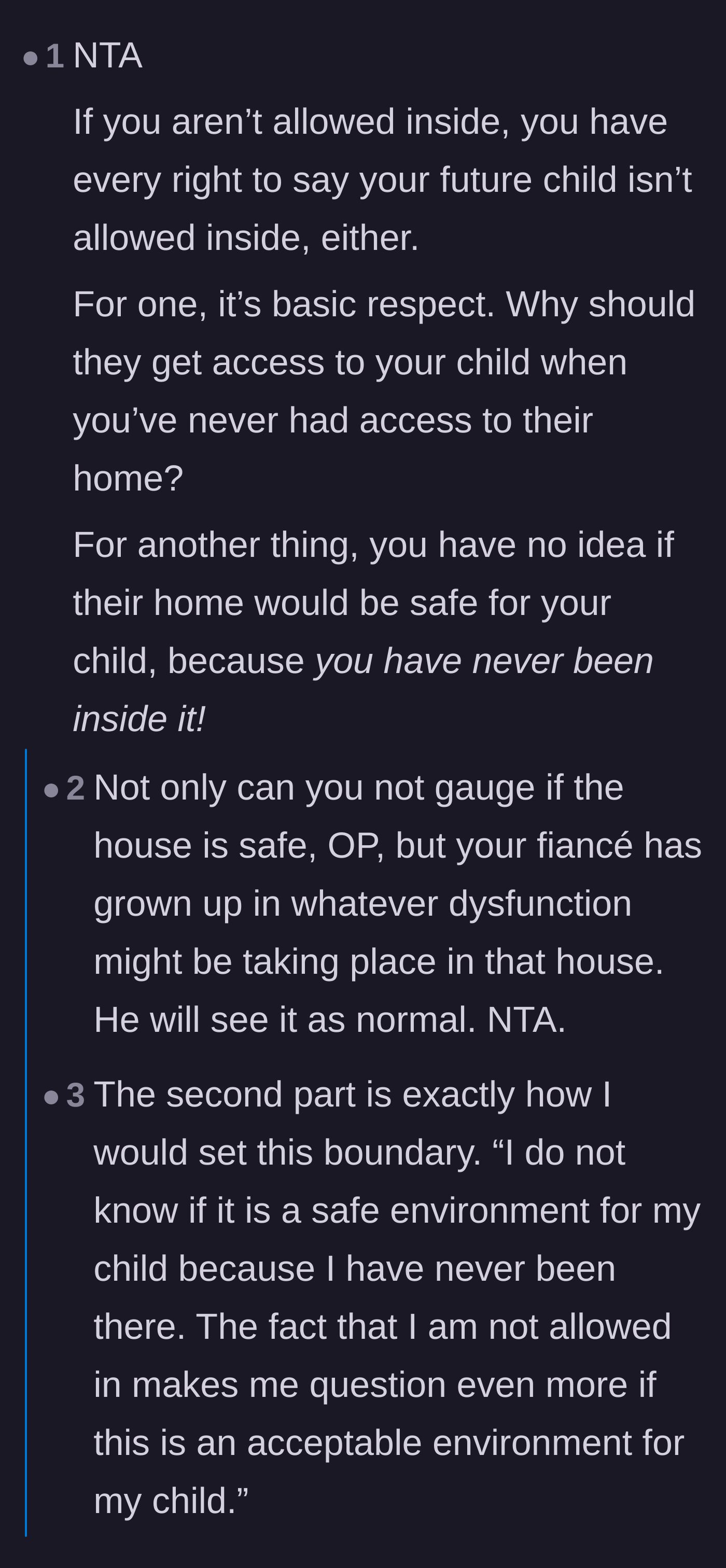Comment thread 1 - Advice on setting firm safety boundaries based on the hidden environment and the dangers of an ancient playpen.