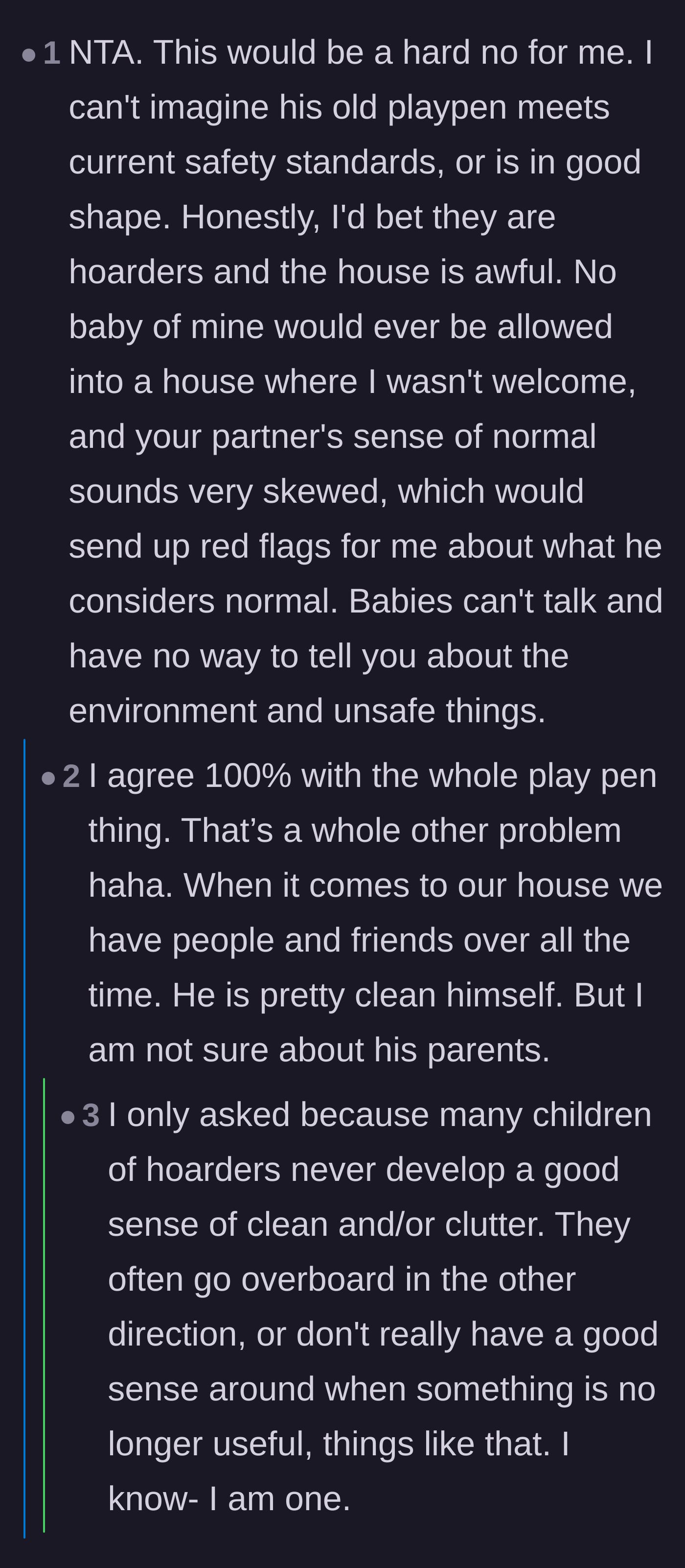 Comment thread 3 - Deep dive into the generational trauma of children raised by hoarders and their skewed sense of normal.